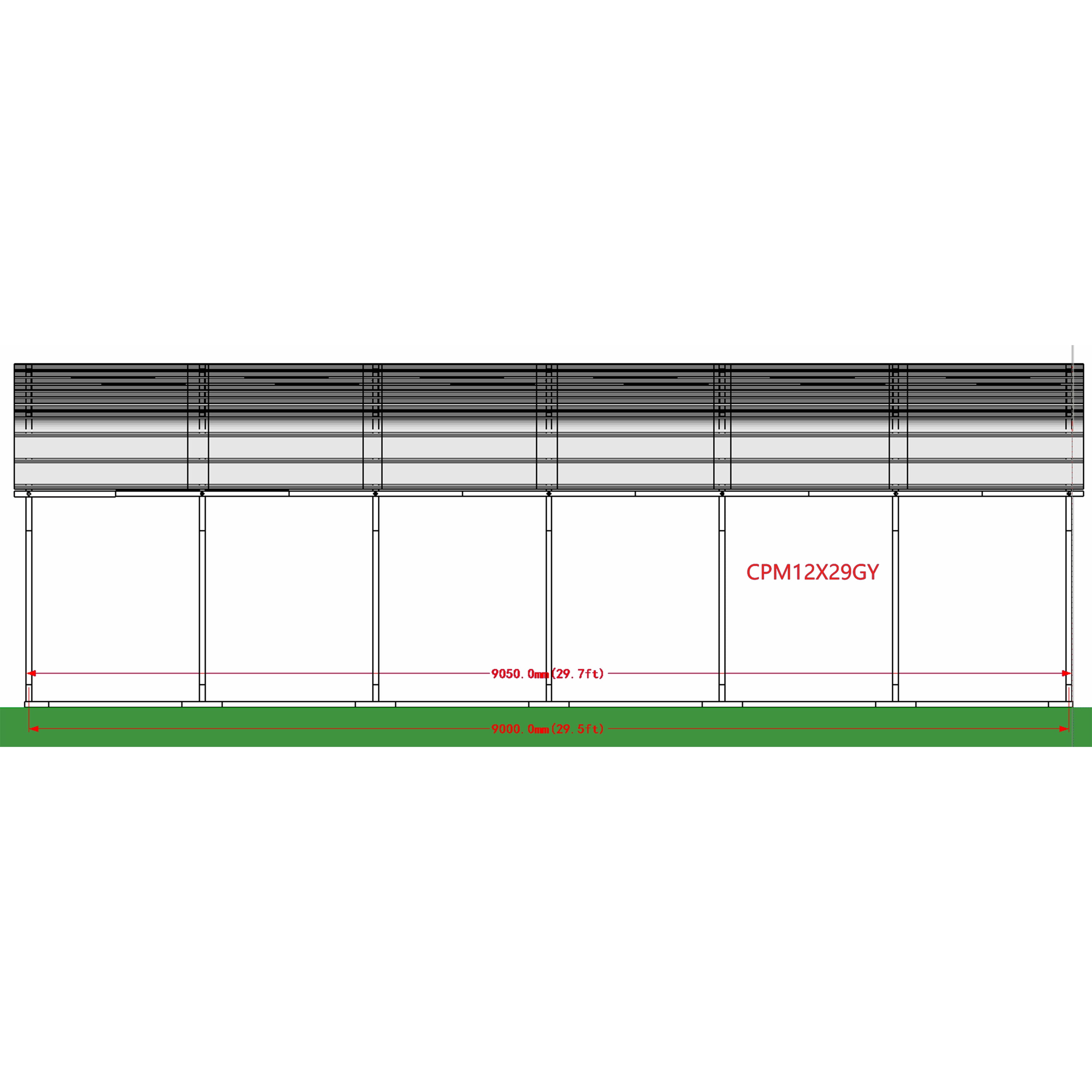 ALEKO Galvanized Steel Carport Canopy Shelter 12W x 30L x 10H ft Grey Color
