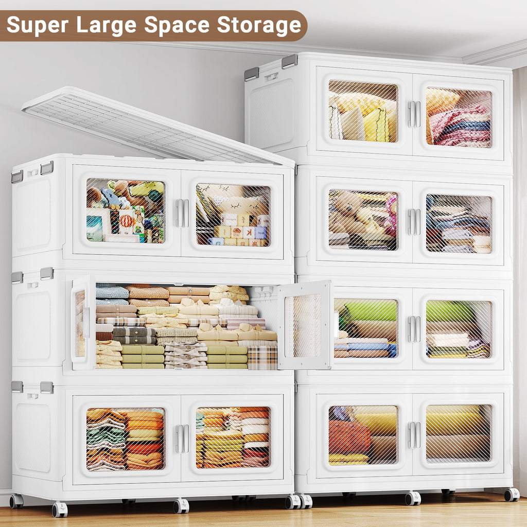BROVIEW 1320QT Stackable Storage Bins Set 330Gal Storage Box - White, Large Capacity with Wheels, Ideal for Home & Garage