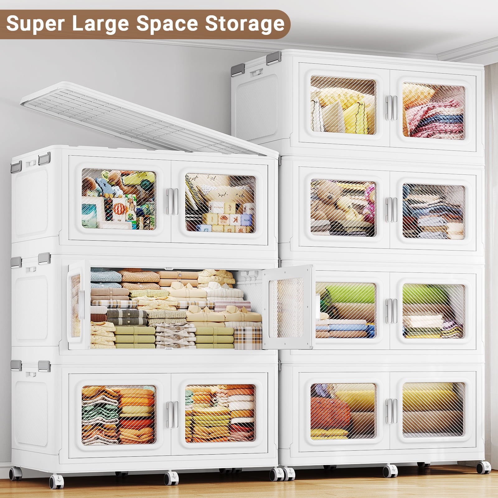 BROVIEW 1320QT Stackable Storage Bins Set 330Gal Storage Box - White, Large Capacity with Wheels, Ideal for Home & Garage