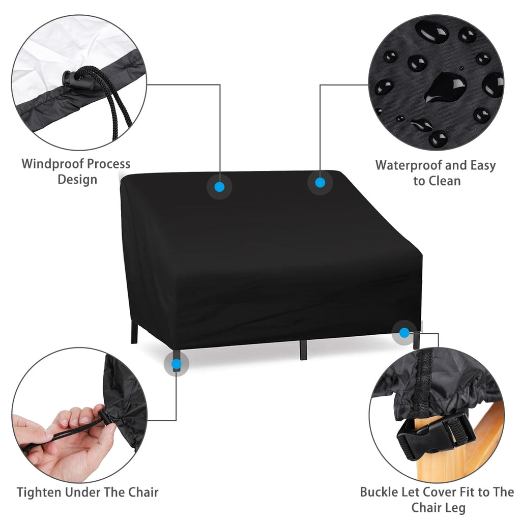 Garprovm Patio Chair Cover Loveseat Cover 58x38x29 inches Outdoor Furniture Cover 420D Oxford Cloth Durable and Waterproof Patio Sofa Cover, Black