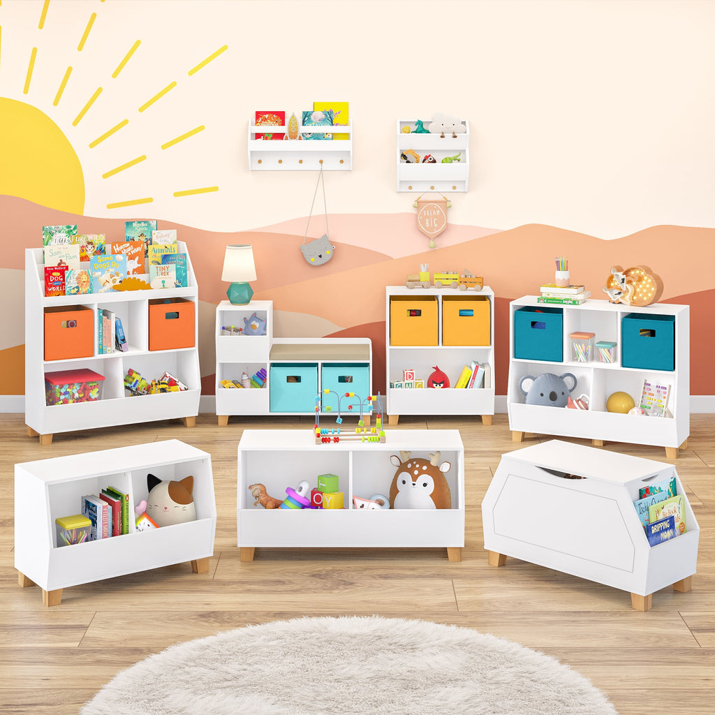 RiverRidge Kids Catch-All 27in Toy Storage Organizer with 2 Storage Cubbies - White