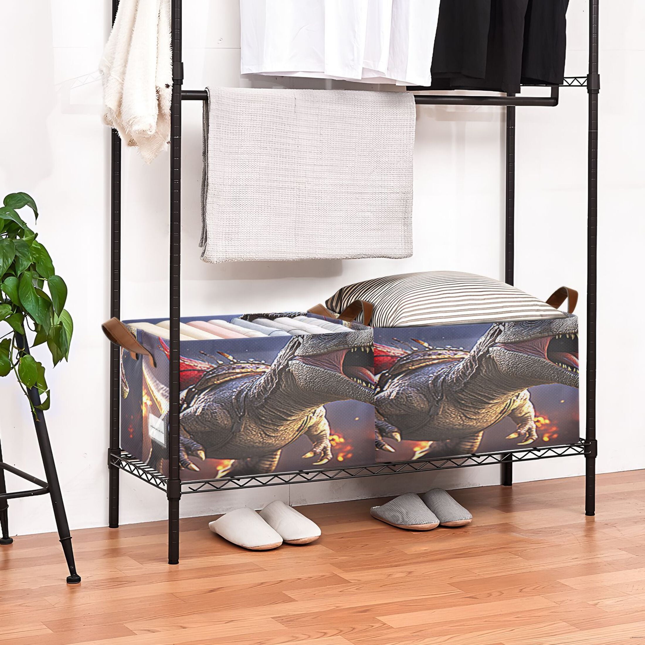 BZSMCE Collapsible Fabric Cube Storage Bins Cartoon Of Dinosaur Design Pattern Storage Box