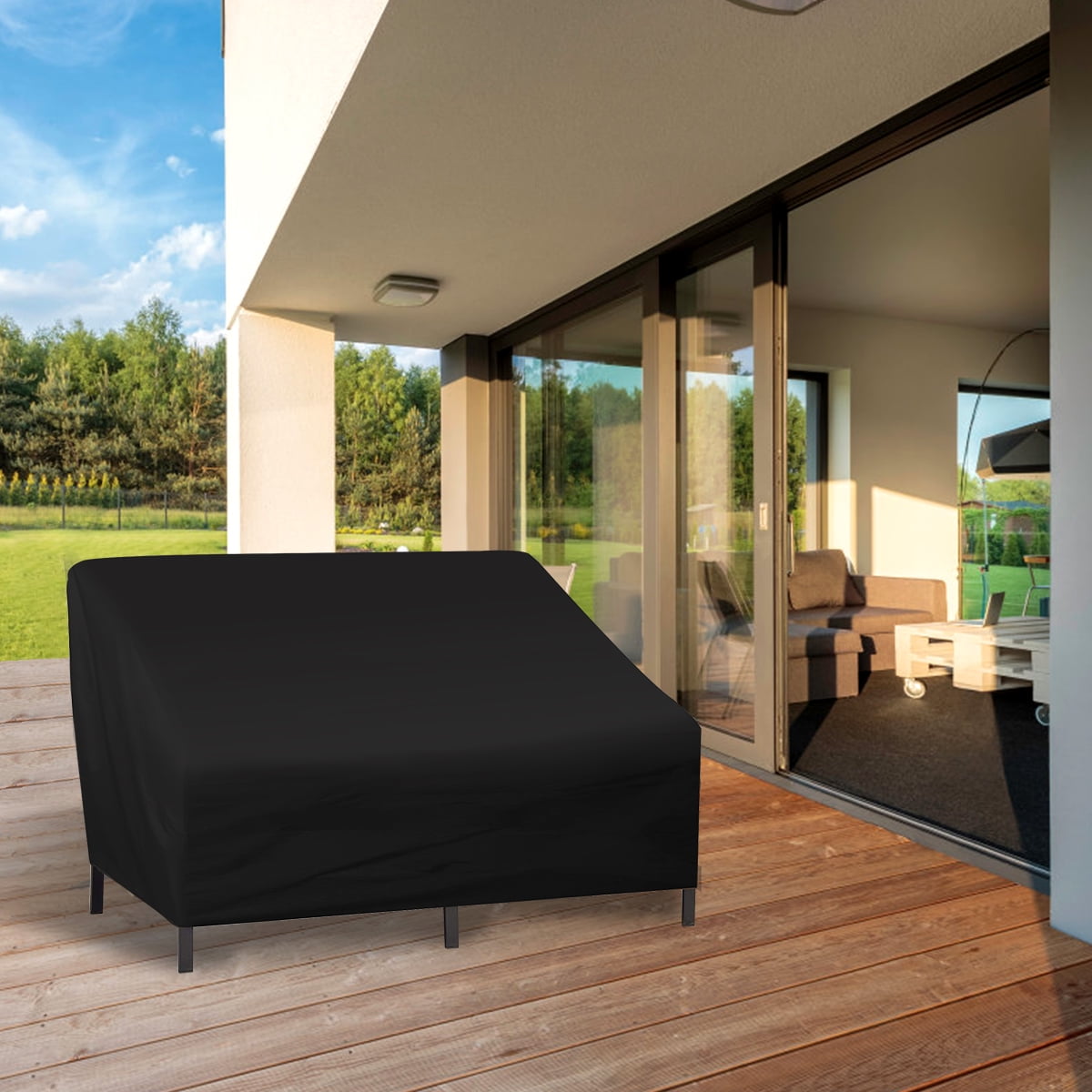 Garprovm Patio Chair Cover Loveseat Cover 58x38x29 inches Outdoor Furniture Cover 420D Oxford Cloth Durable and Waterproof Patio Sofa Cover, Black