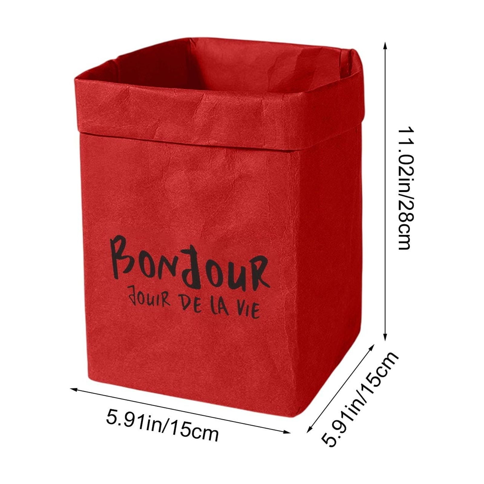 Washable Waterproof Thickened Kraft Paper Bag - Red Reusable Large Capacity Storage for Kitchen Refrigerator, Plant Pot & Food (14x14x27.5cm)