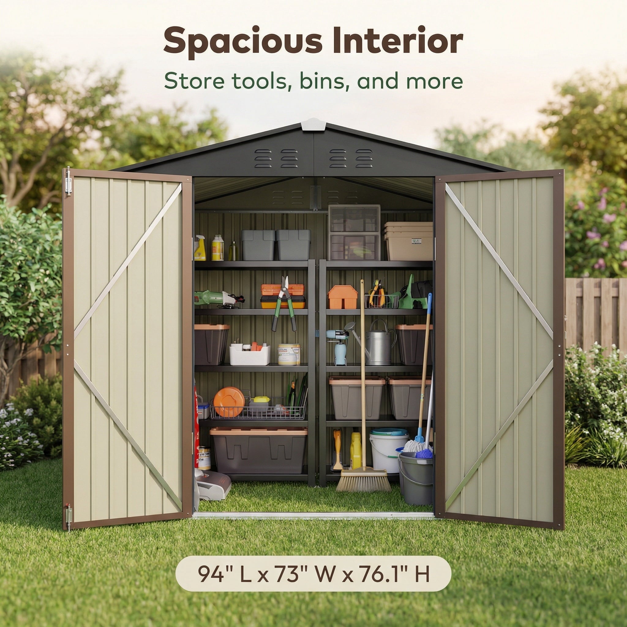 Lockable Lofka 8x6 FT Shed and Outdoor Storage Clearance - All-Weather Resistant Metal Shed, Brown