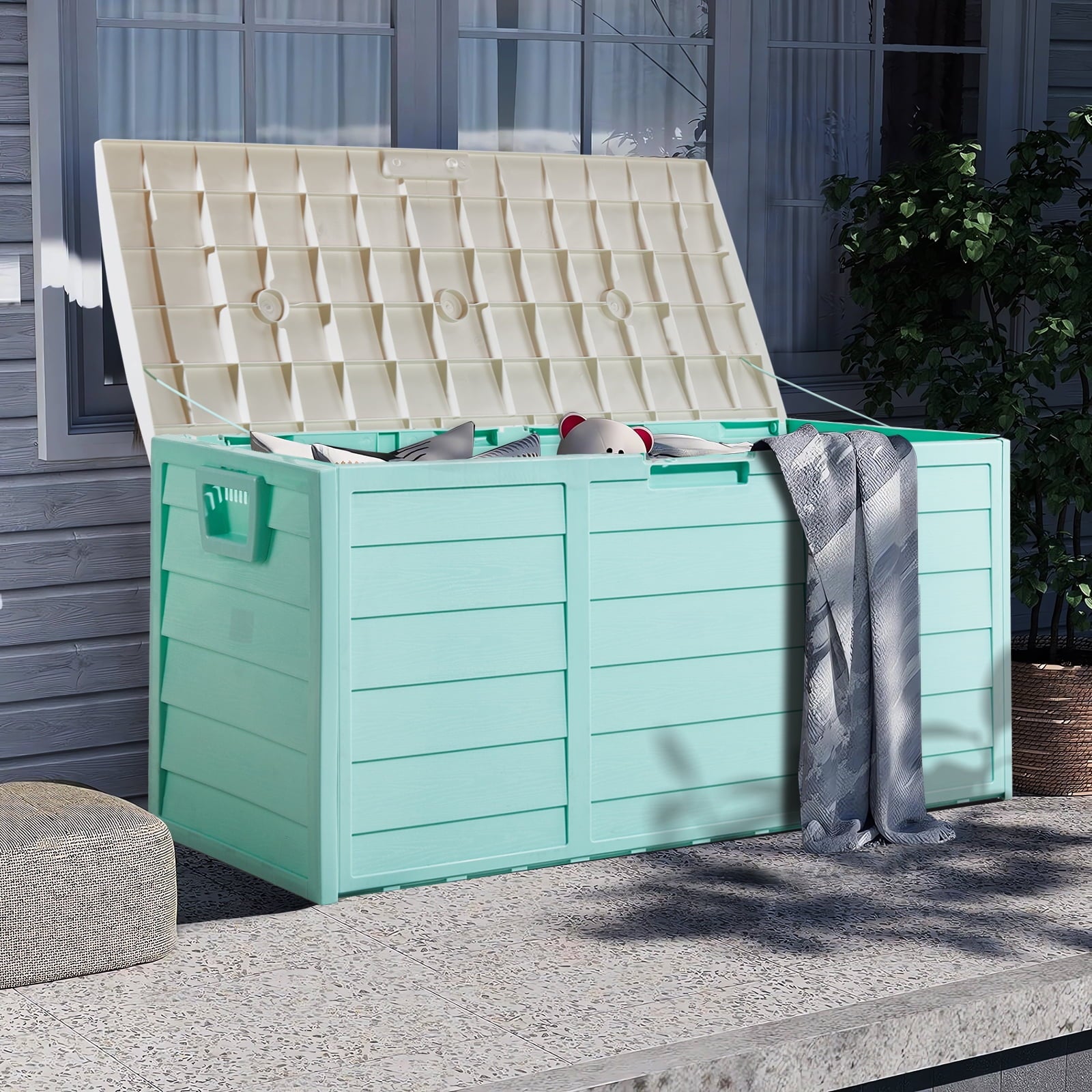 Ktaxon 75gal Outdoor Garden Resin Storage Deck Box Tools Green