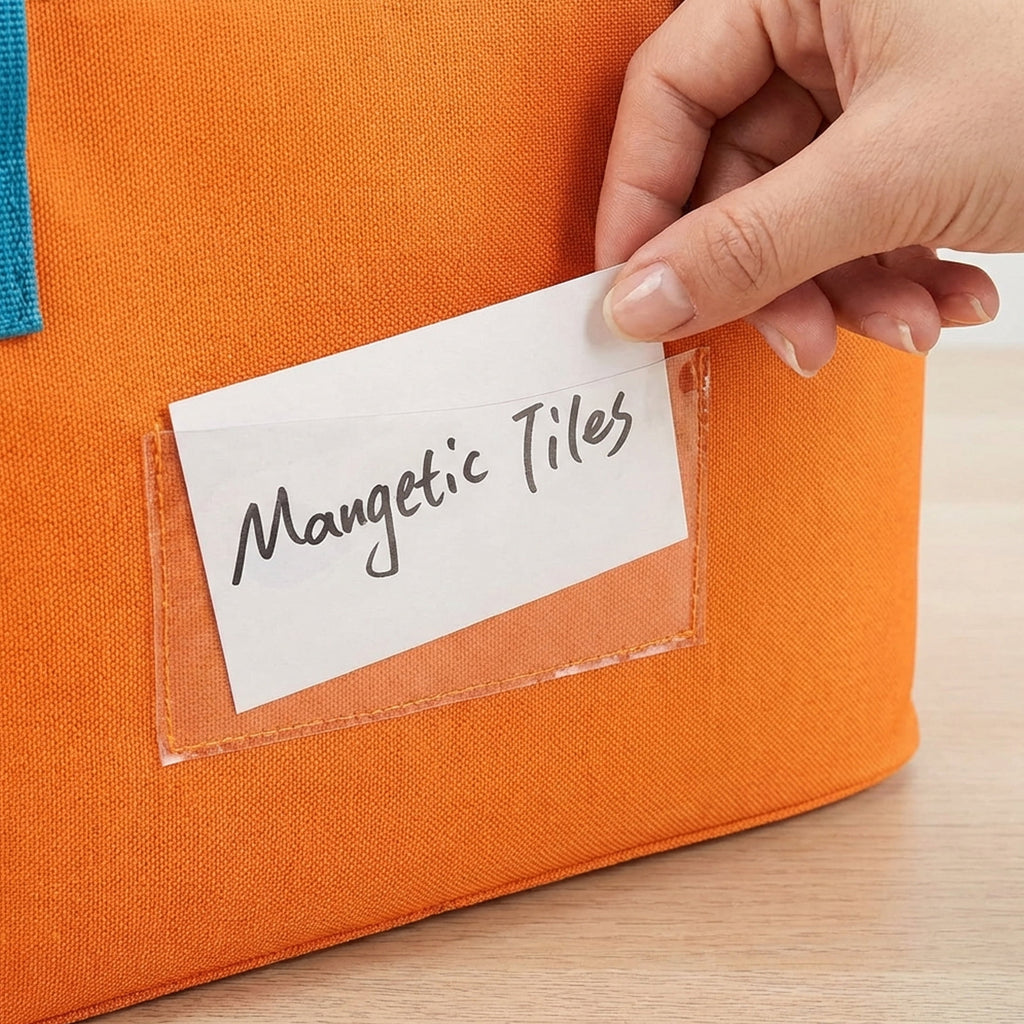HBK Magnetic Tile Storage Bags, 4 Pack Toy Organizer Totes for Building Blocks and Puzzles, Portable Travel Cases with Handles and Label Pockets