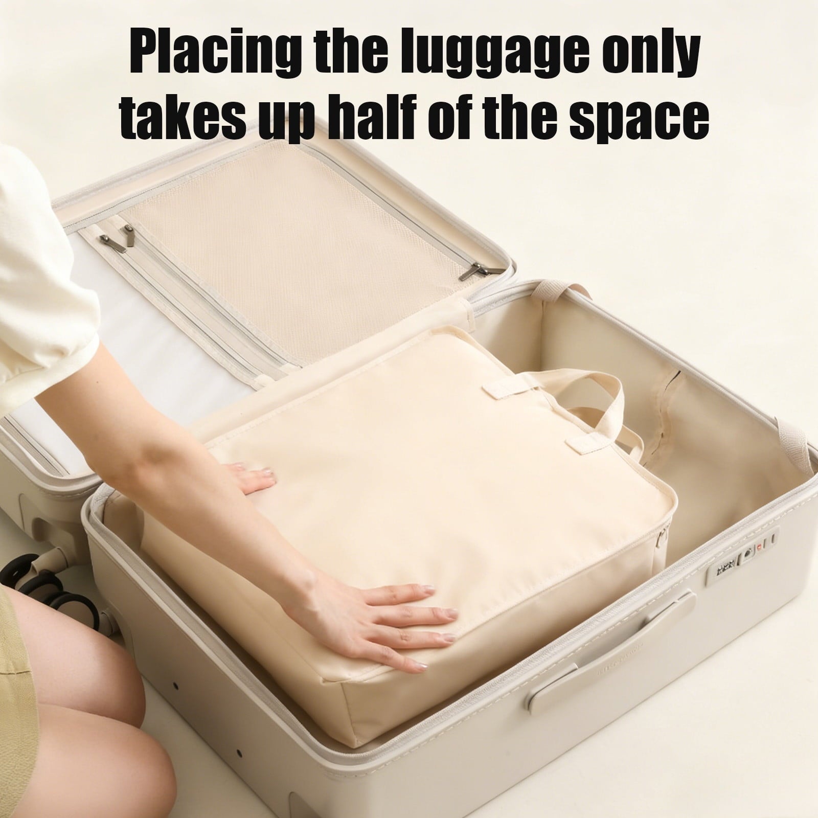 Compression Packing Cubes for Travel, Multi-Compartment Organizer Bag with Compression Zipper for Space Saving, Wrinkle Resistant & Lightweight, Beige