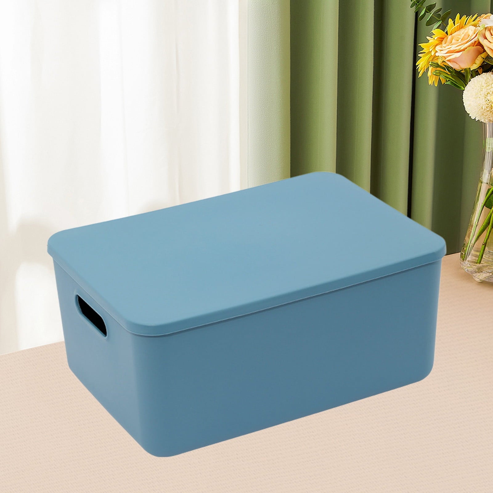 Blue L Thickened Plastic Folding Storage Box, Large Capacity Organizer With Transparent Lid For Quilts, Toys, Home Storage, 13.5X9.45X6.3In 1.26Lb