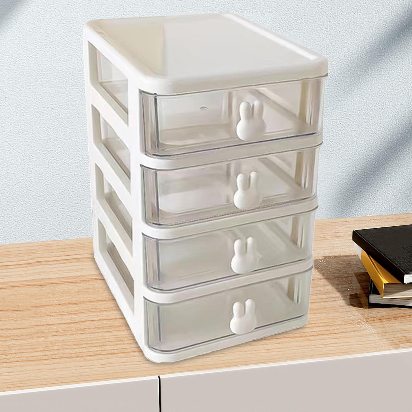 Countertop Organizer with Transparent Drawers Storage Box Large Capacity Multifunctional Cute Rabbit Decor for Jewelry, Sewing Supplies White 4 Layers
