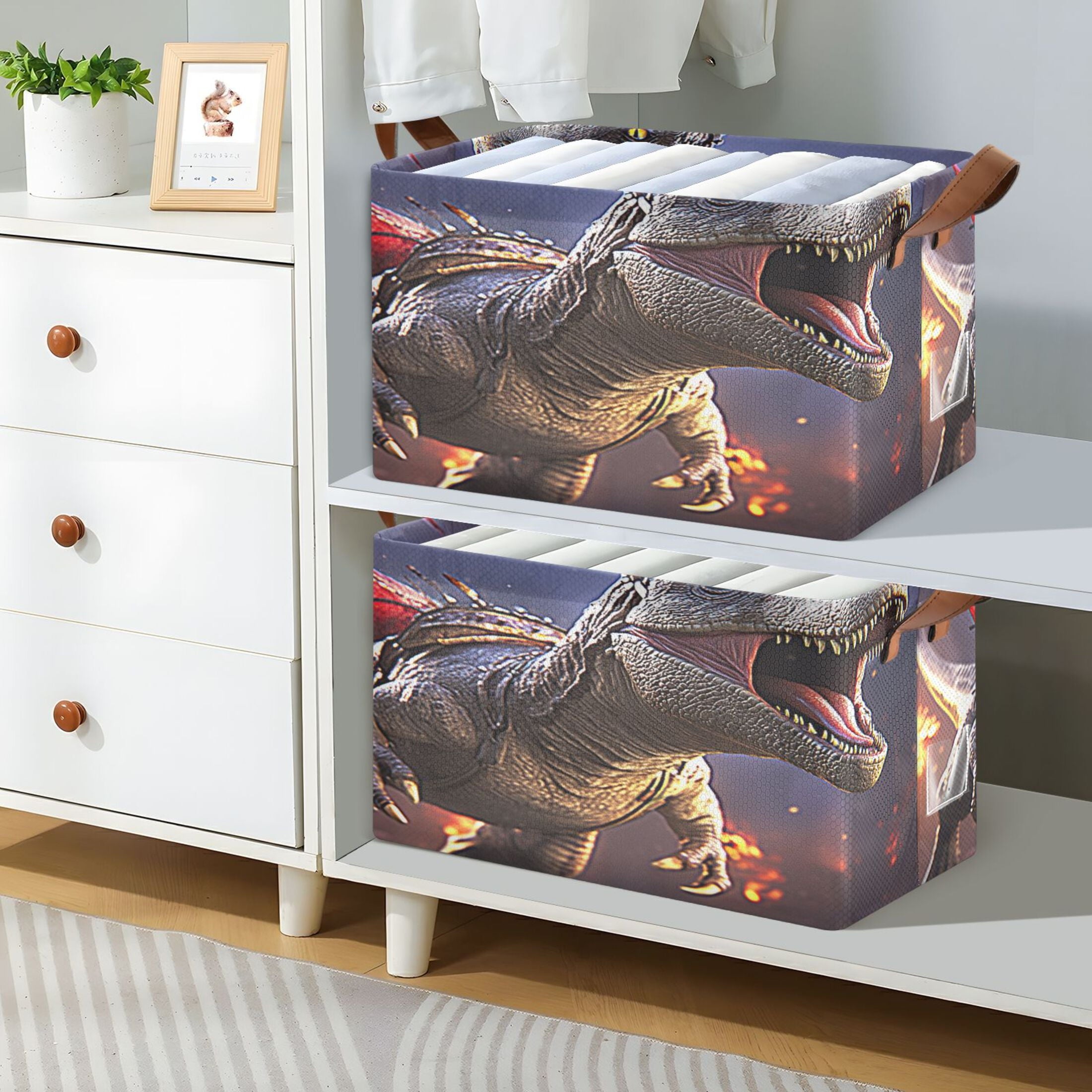 BZSMCE Collapsible Fabric Cube Storage Bins Cartoon Of Dinosaur Design Pattern Storage Box