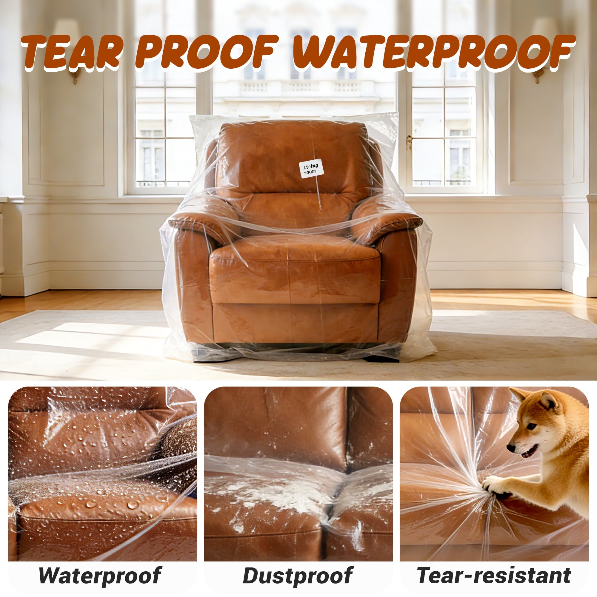 AGALI Clear Sofa & Chair Moving Bags, 4 Mil Thick Waterproof Covers, Reusable, Tear-Resistant Protection for Furniture During Moves & Storage (Chair Size)