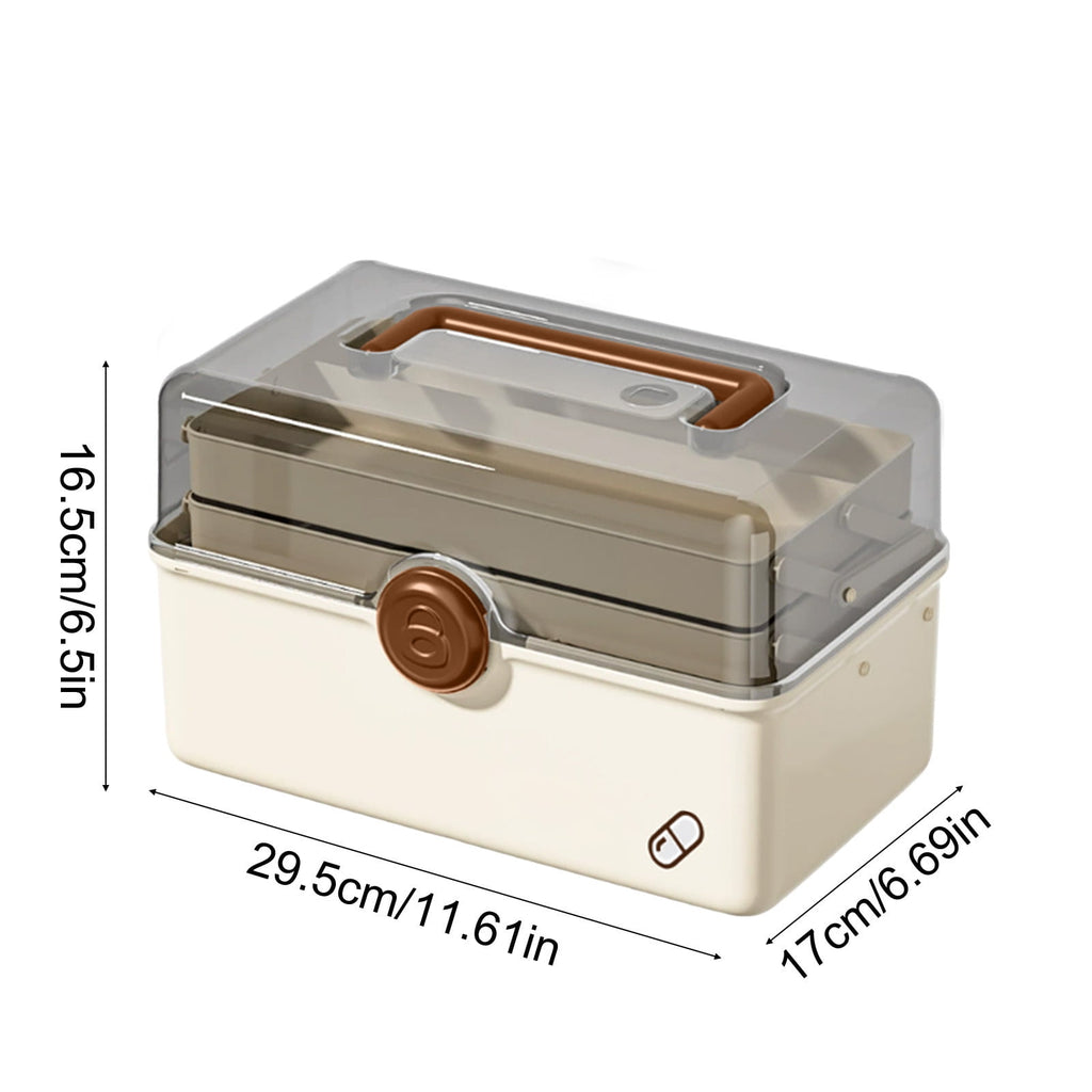 Litrail LargeCapacityFoldableHouseholdFirstAidStorageBox-WaterproofPlasticBeigeMedicalOrganizerwithHandleforHome,Travel&Outdoor