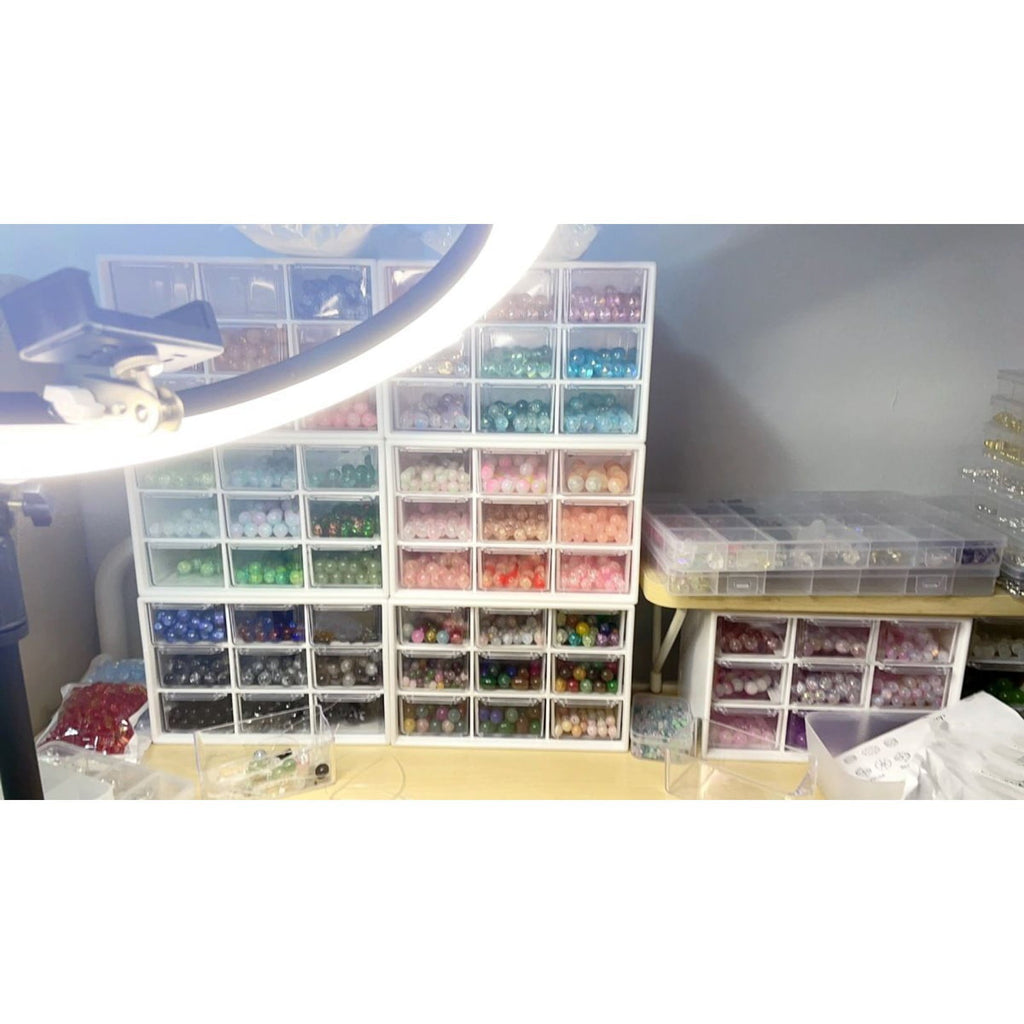 9-Drawer Desktop Storage Cabinet, Clear Plastic Craft & Jewelry Organizer Box for Beads, Stationery, and Small Parts, Stackable Mini Makeup Organizer