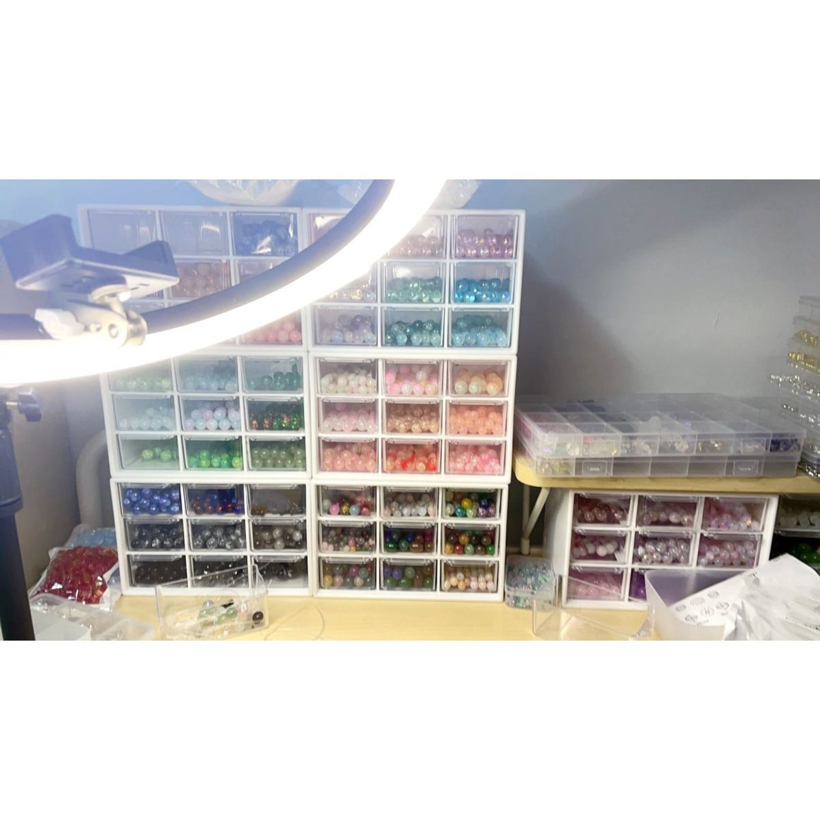 9-Drawer Desktop Storage Cabinet, Clear Plastic Craft & Jewelry Organizer Box for Beads, Stationery, and Small Parts, Stackable Mini Makeup Organizer