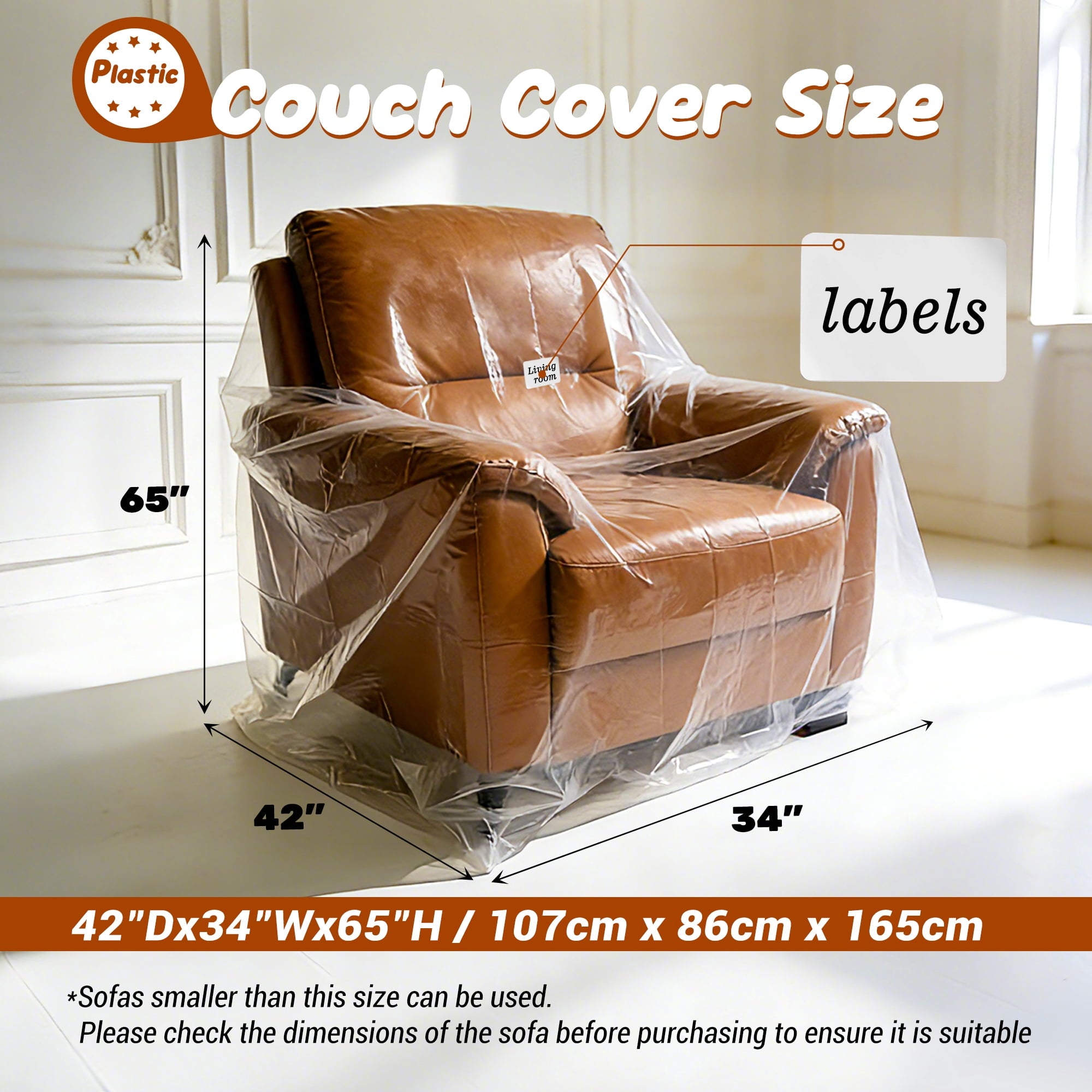 AGALI Clear Sofa & Chair Moving Bags, 4 Mil Thick Waterproof Covers, Reusable, Tear-Resistant Protection for Furniture During Moves & Storage (Chair Size)
