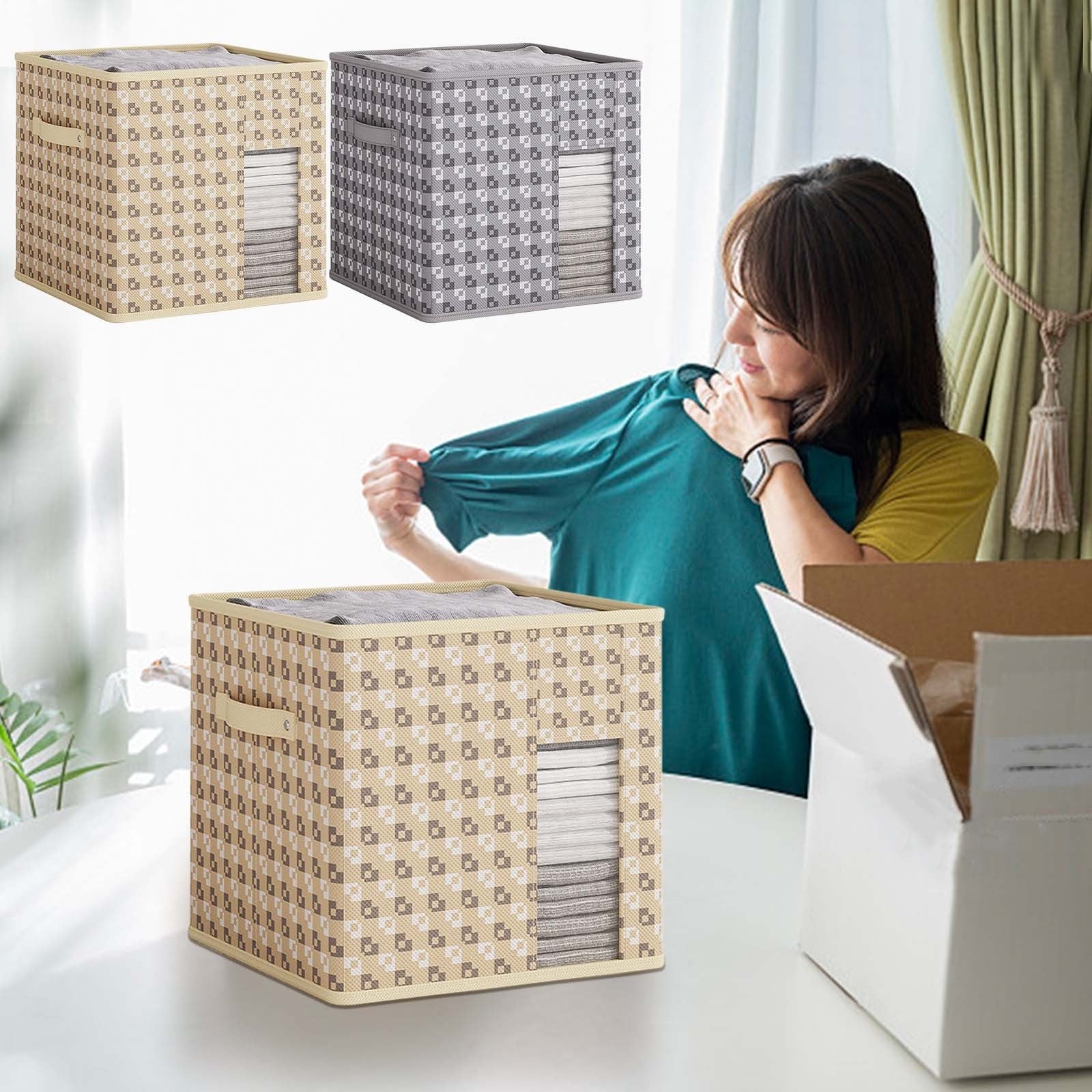 Beige Fabric Storage Box, Collapsible Organizer With Non-Woven Fabric And Cardboard Frame, 30X30X30Cm For Clothing, Toys, Books And Home Organization, 11.8X11.8X11.8In