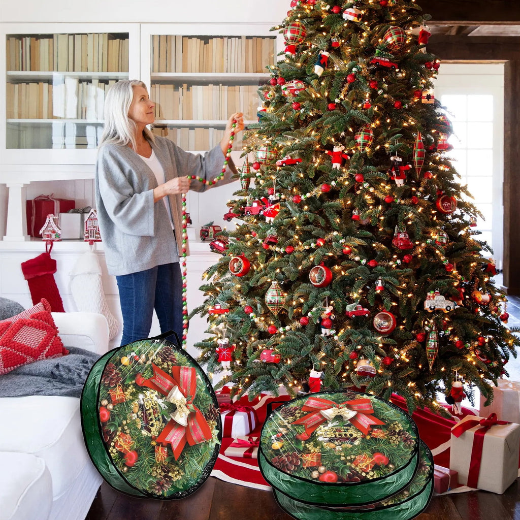 Studyset 6Pcs Wreath Storage Container, Waterproof Christmas Wreath Storage Bag with Handles & Zippers, 30" Premium Wreaths Storage Organizer Box for Xmas and Seasonal Decorations
