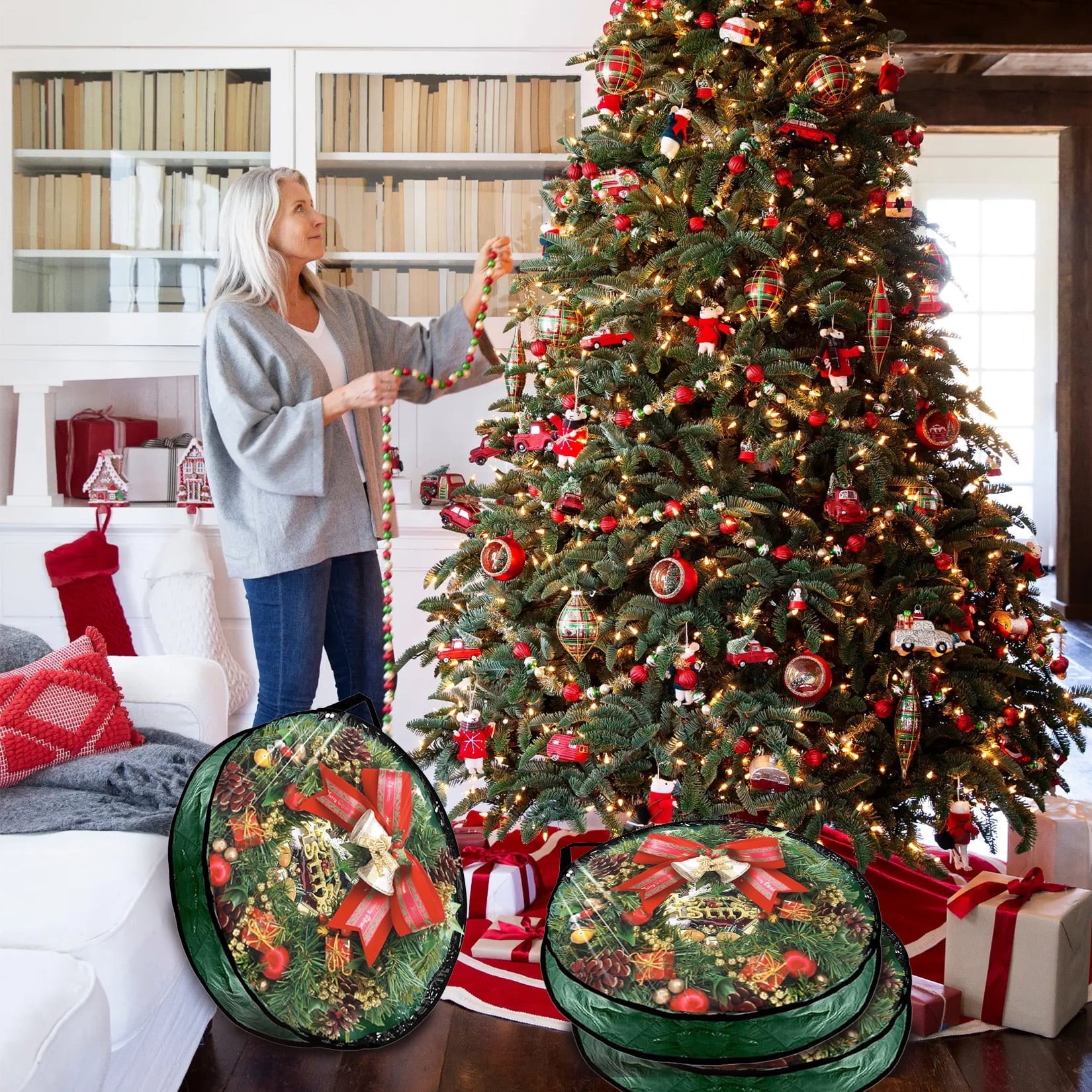 Studyset 6Pcs Wreath Storage Container, Waterproof Christmas Wreath Storage Bag with Handles & Zippers, 30" Premium Wreaths Storage Organizer Box for Xmas and Seasonal Decorations