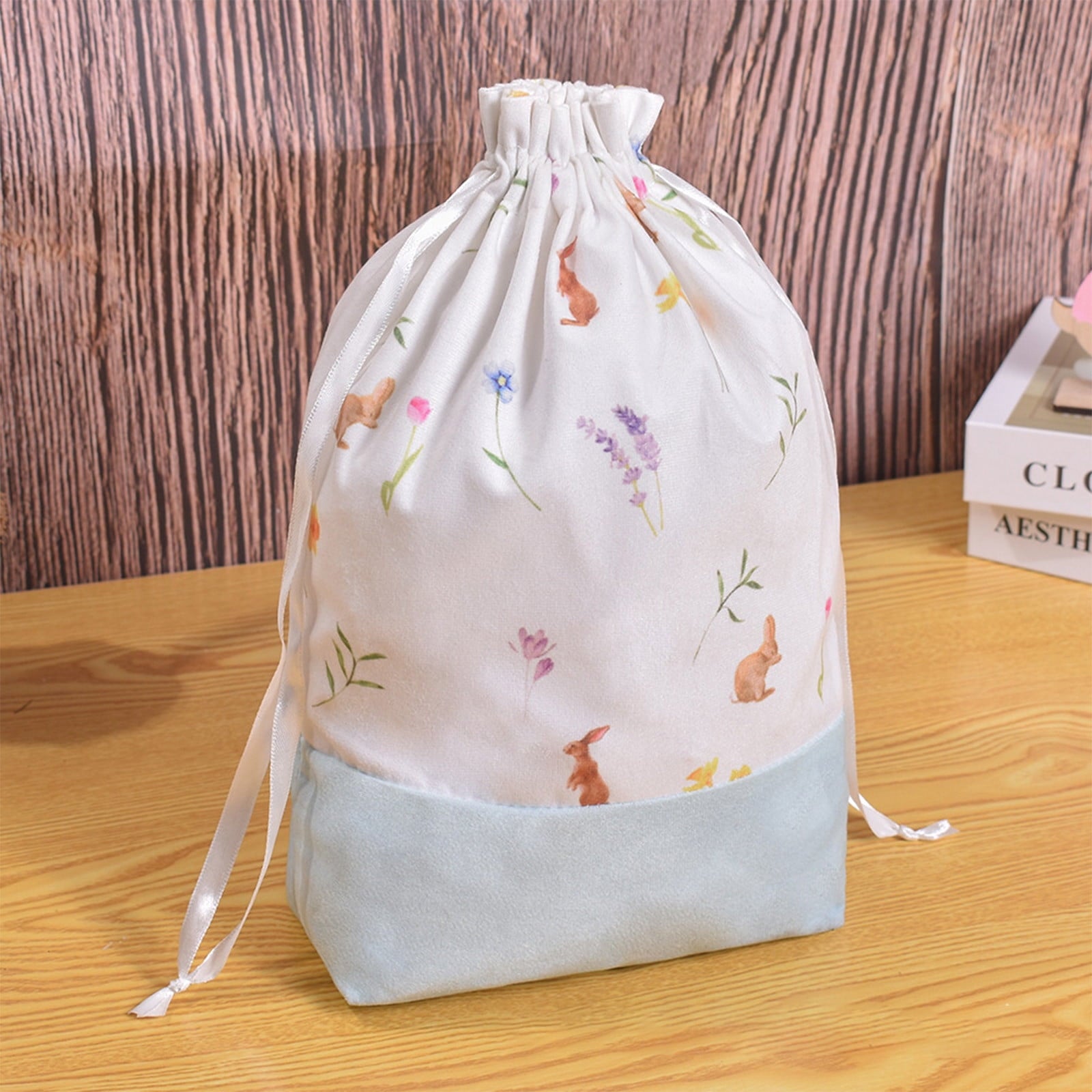 Drawstring Storage Bag, Small Mesh Fabric Bag for Travel Organizer, Party Favors, Easter Gift Bags, Home Organization - Sky Blue