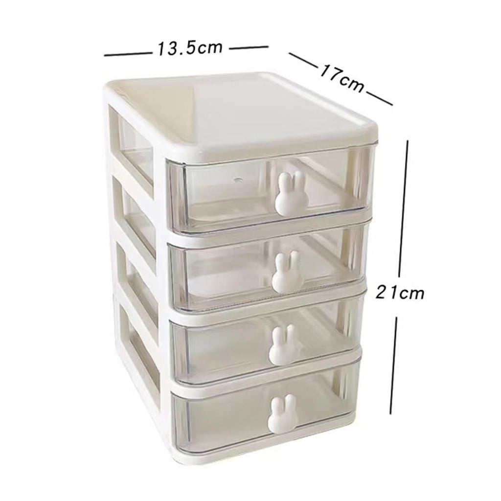 Countertop Organizer with Transparent Drawers Storage Box Large Capacity Multifunctional Cute Rabbit Decor for Jewelry, Sewing Supplies White 4 Layers