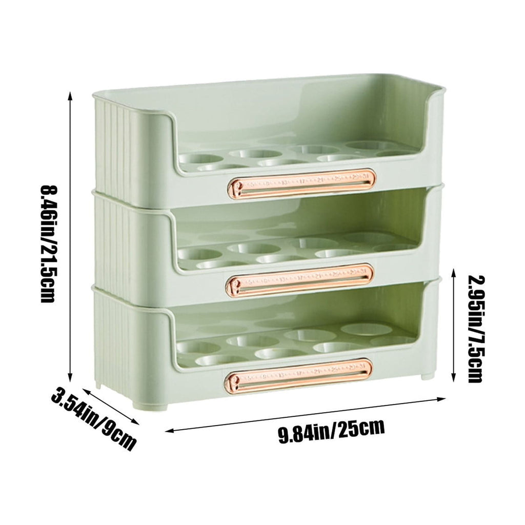 Stackable Refrigerator Egg Holder with Date Tracker, 10 Egg Container Organizer for Fridge Door, Space-Saving Kitchen Storage Box