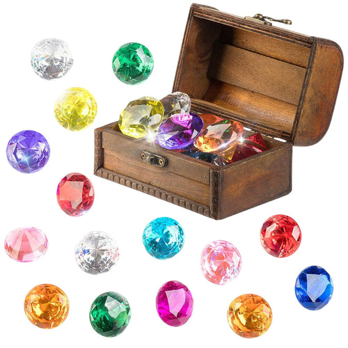 1 Set of 15 Pcs Acrylic Gemstones Kids Gemstone Toys with Pirate Treasure Chest Box