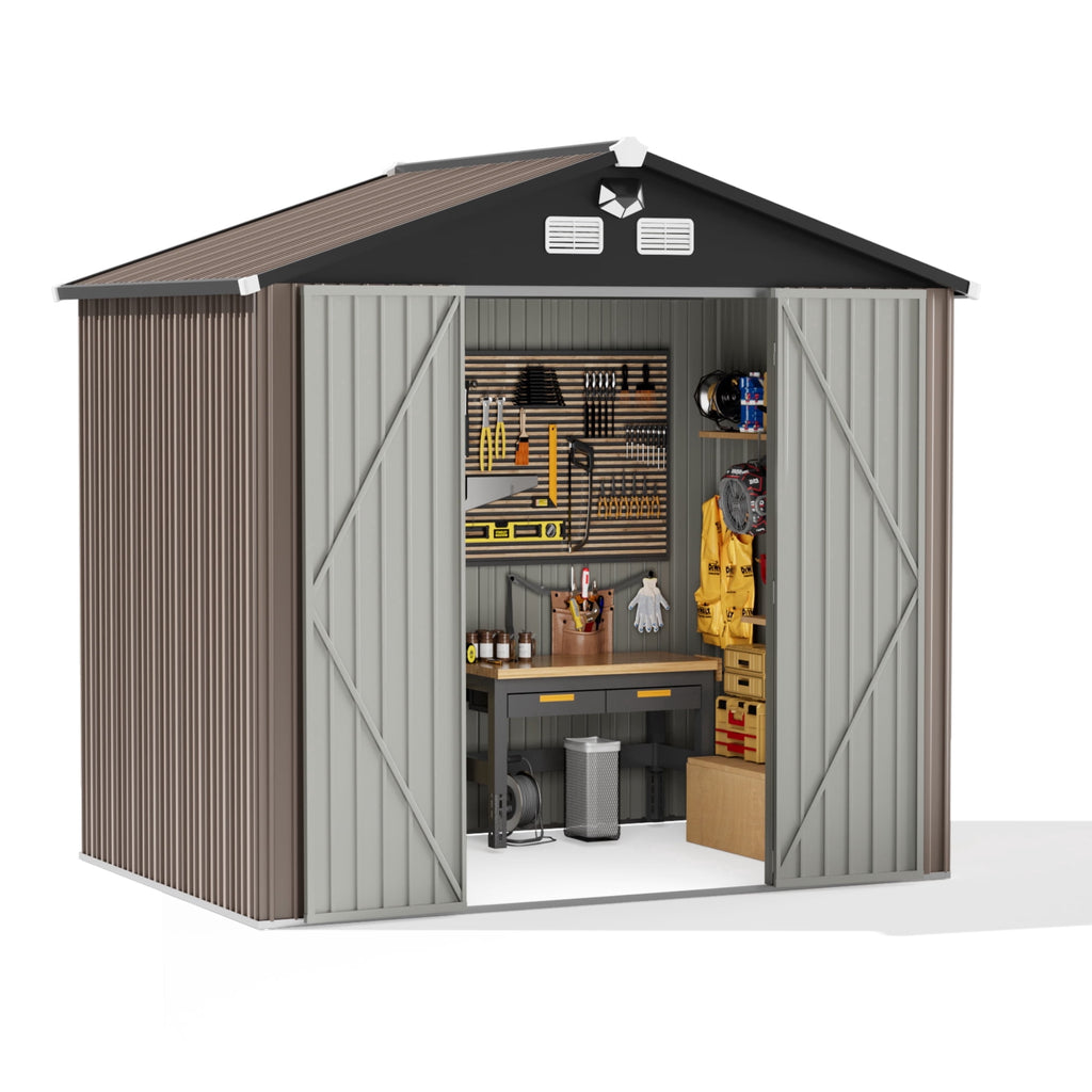 10 ft. W x 8 ft. D Outdoor Metal Tool Storage Shed with Led Light & Air Vents