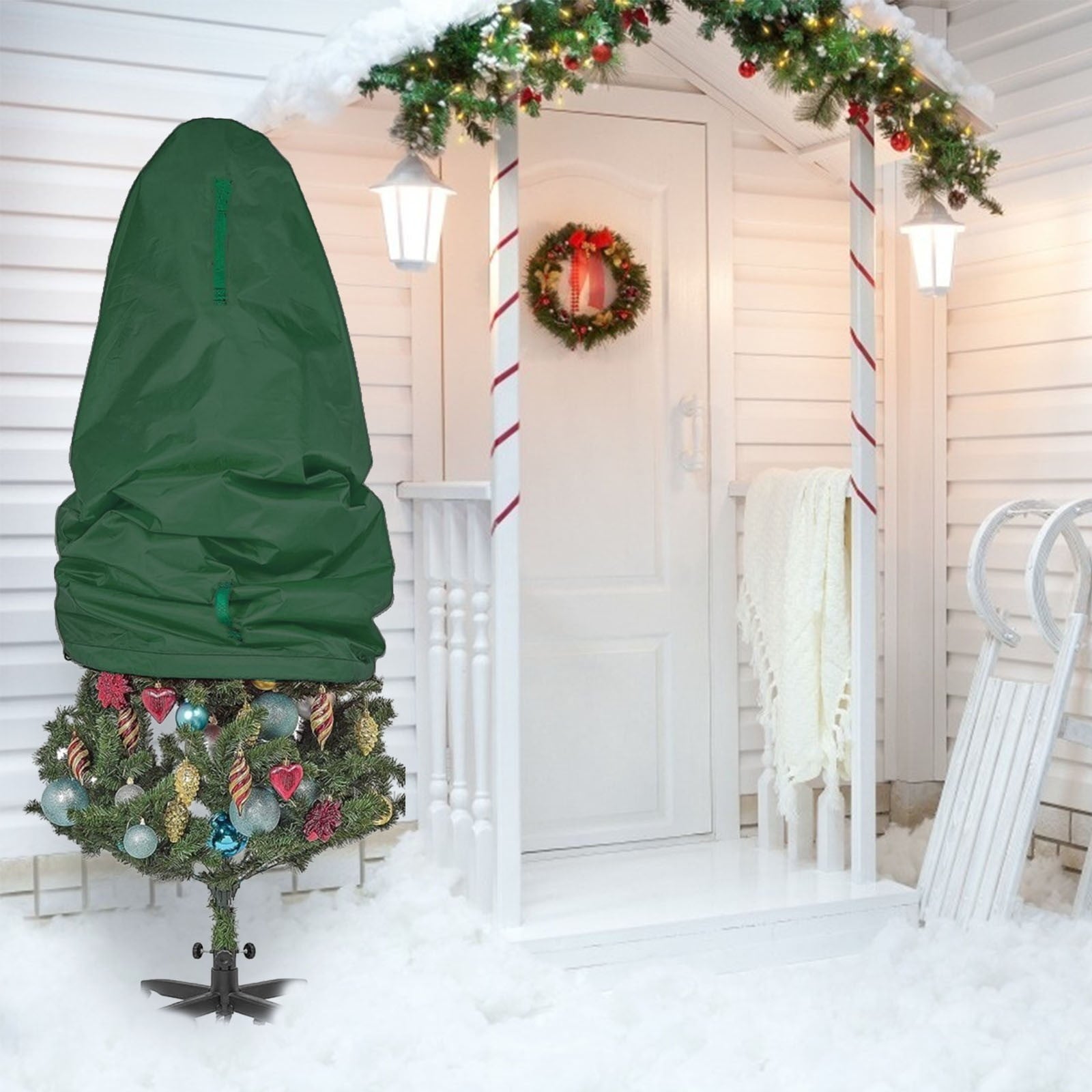 A Christmas Tree Storage Bag, Waterproof Stand-Up Cover With Zipper, Adjustable Straps, For Assembled Holiday Tree Protection, 18.1 X 10.2 X 2.8In 0.59Lb