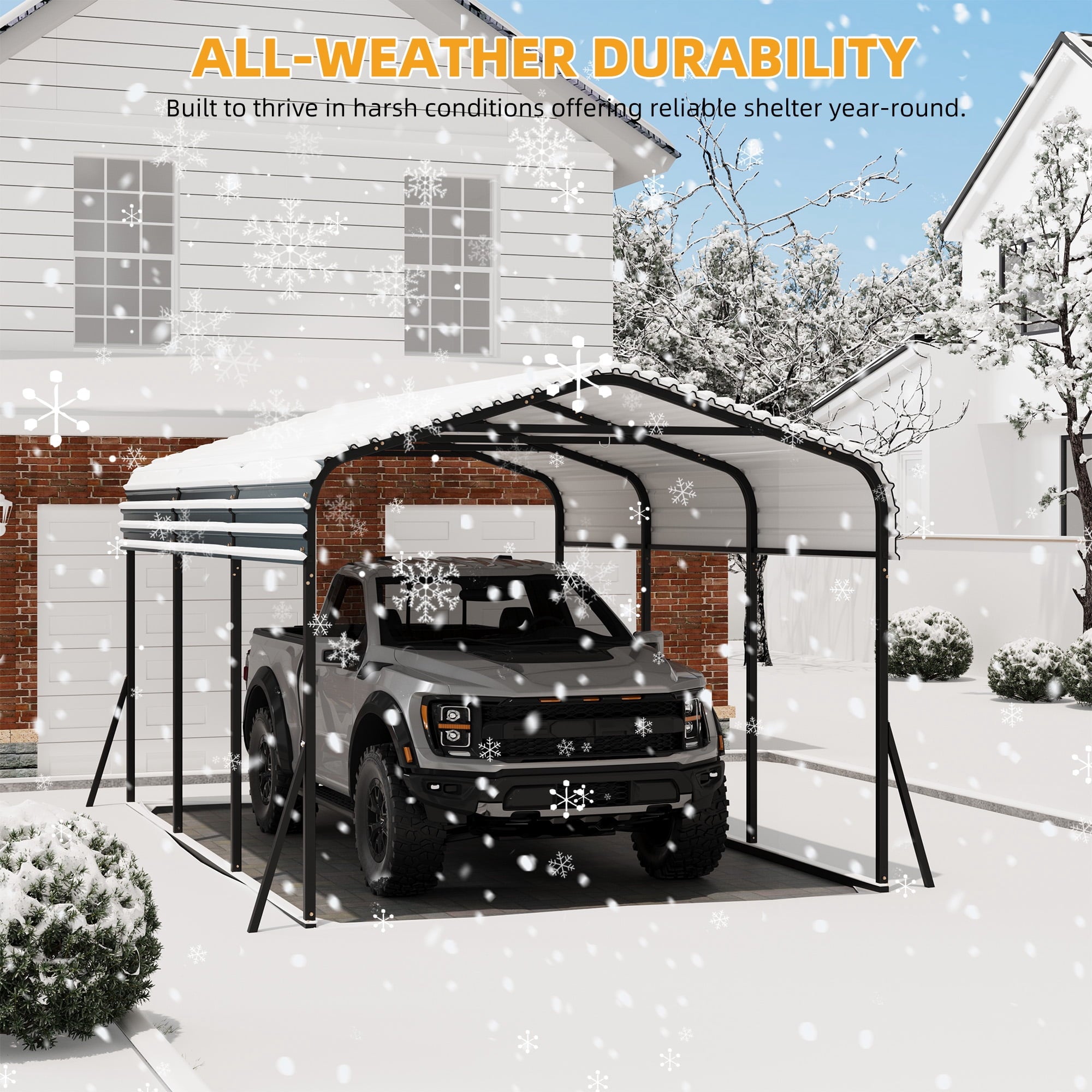 Ataucjin 10X15 FT Heavy Duty Metal Carport with Galvanized Steel Roof, Steel Carport Kits Outdoor with Metal Roof, Galvanized Car Shelter for Tractors, Pickup, Boat, Car(ship in 3 boxes)