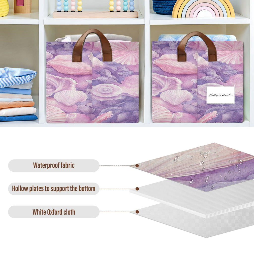 BZSMCE Collapsible Fabric Cube Storage Bins Purple Shell Printed Design Pattern Storage Box