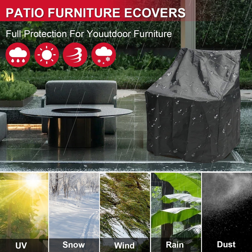 Vorfor Stacking Patio Chair Cover Waterproof Outdoor, Lounge Furniture Chair Covers Stack Chairs for All Weather Protection, Black, 25"L x 25"W x 47”H