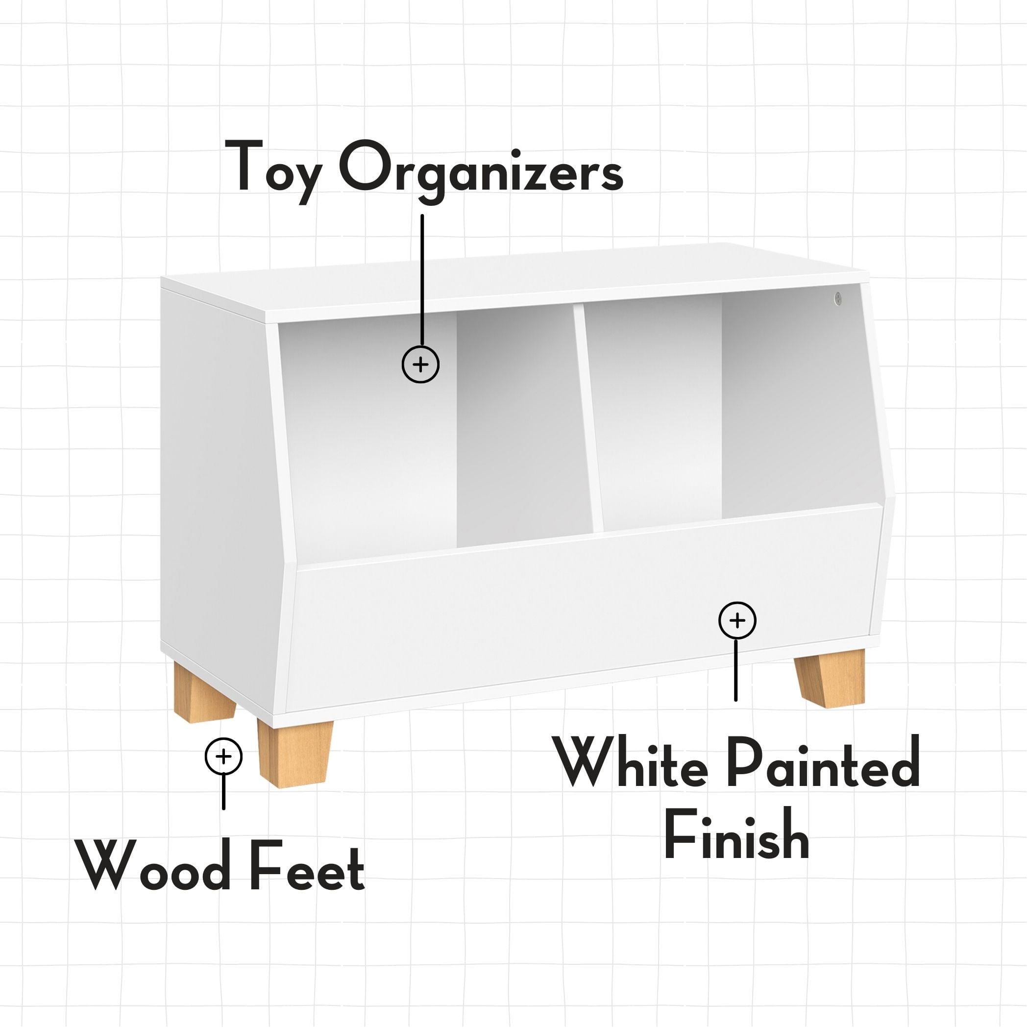 RiverRidge Kids Catch-All 27in Toy Storage Organizer with 2 Storage Cubbies - White
