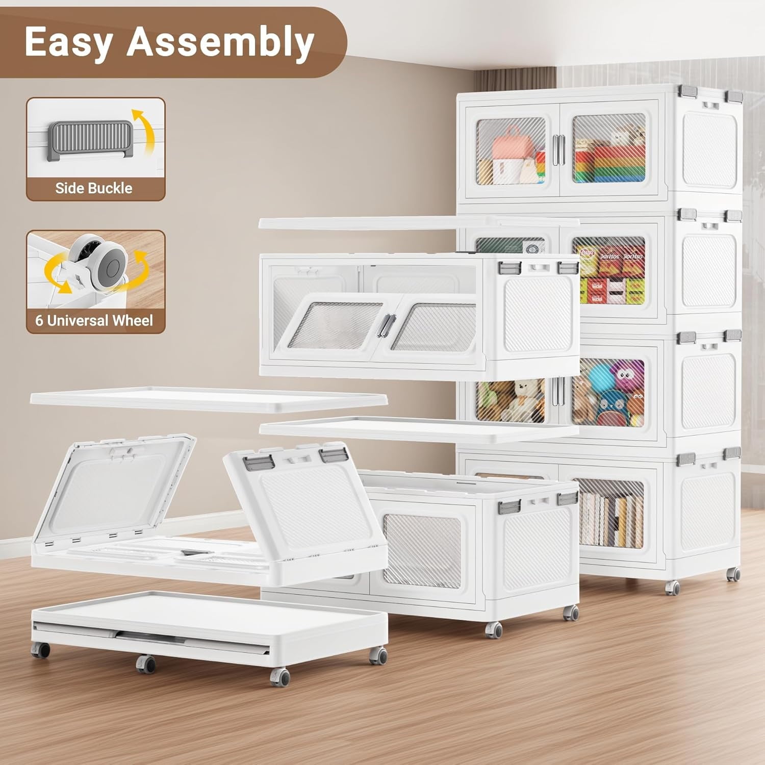 BROVIEW 1320QT Stackable Storage Bins Set 330Gal Storage Box - White, Large Capacity with Wheels, Ideal for Home & Garage