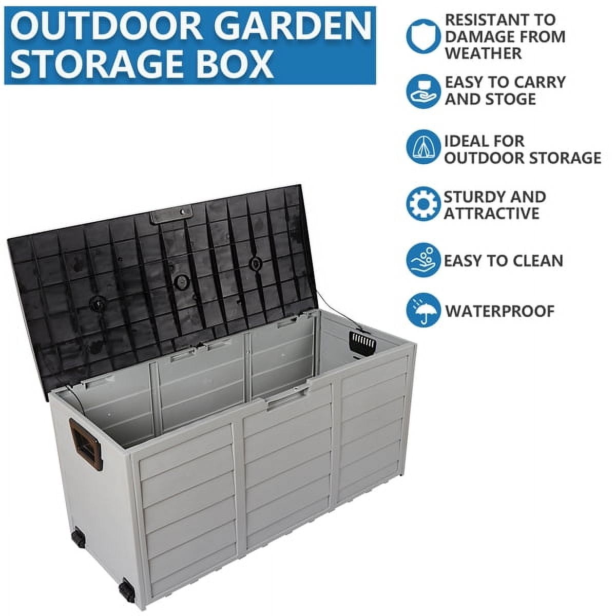 75Gallon Outdoor Garden Storage Deck Box Chest Tools Cushions Toys Lockable Seat