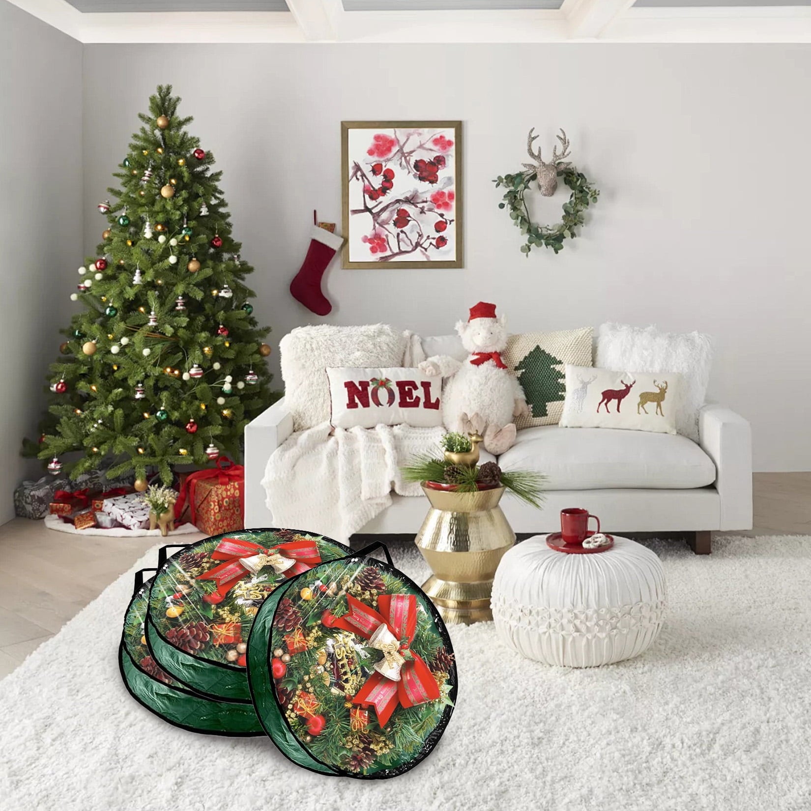 Studyset 6Pcs Wreath Storage Container, Waterproof Christmas Wreath Storage Bag with Handles & Zippers, 30" Premium Wreaths Storage Organizer Box for Xmas and Seasonal Decorations