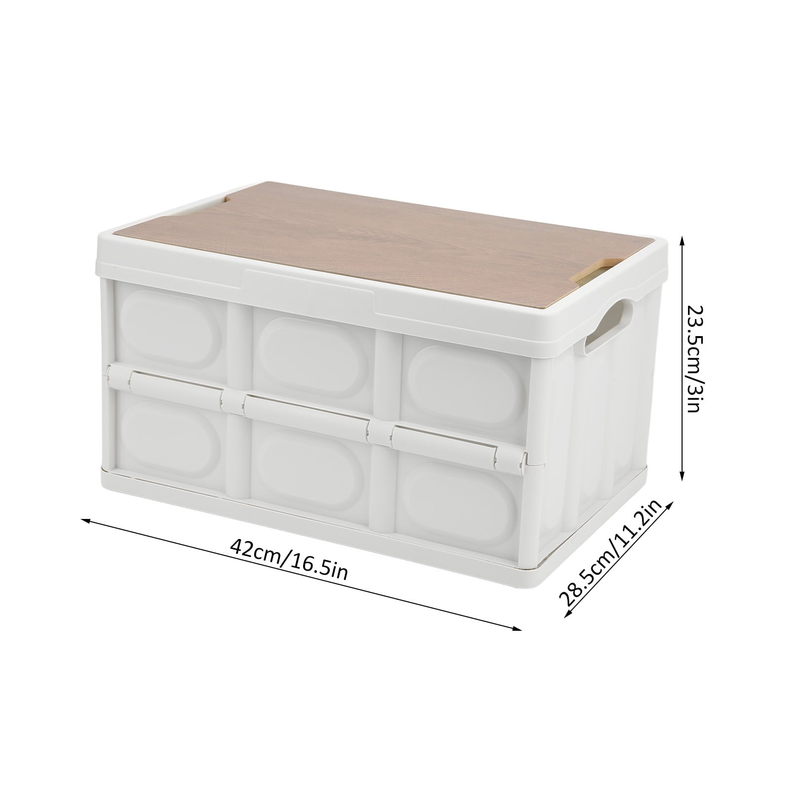 30L Outdoor Multifunctional Folding Storage Box Thicken Removable Portable Storage Box with Wooden Panel for Outdoor White
