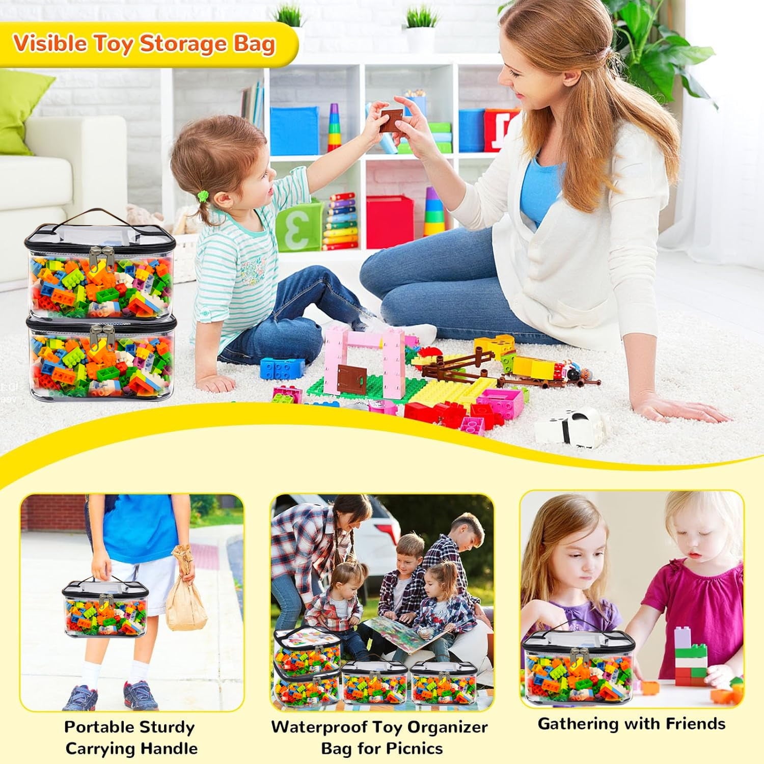 4PCS Black Storage Bags for Building Blocks Perfect for Toy Cleanup