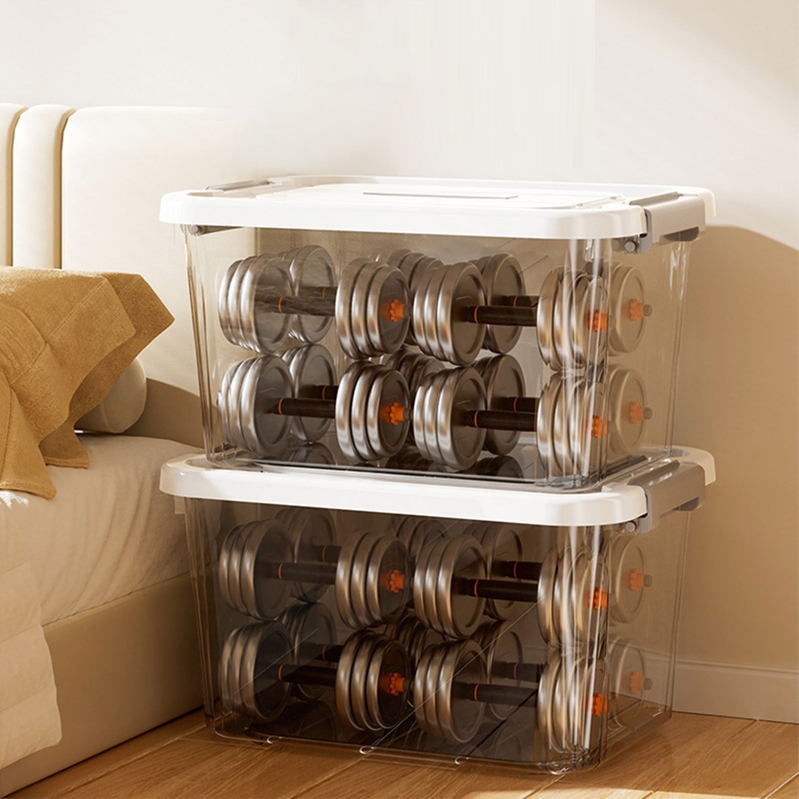 Plastic Storage Bin - Stackable Storage Organizer Box with Lid Clear Latches for Garage Office Home Organization, 9.8 x 7.1 x 5.9 in, JASKFLY