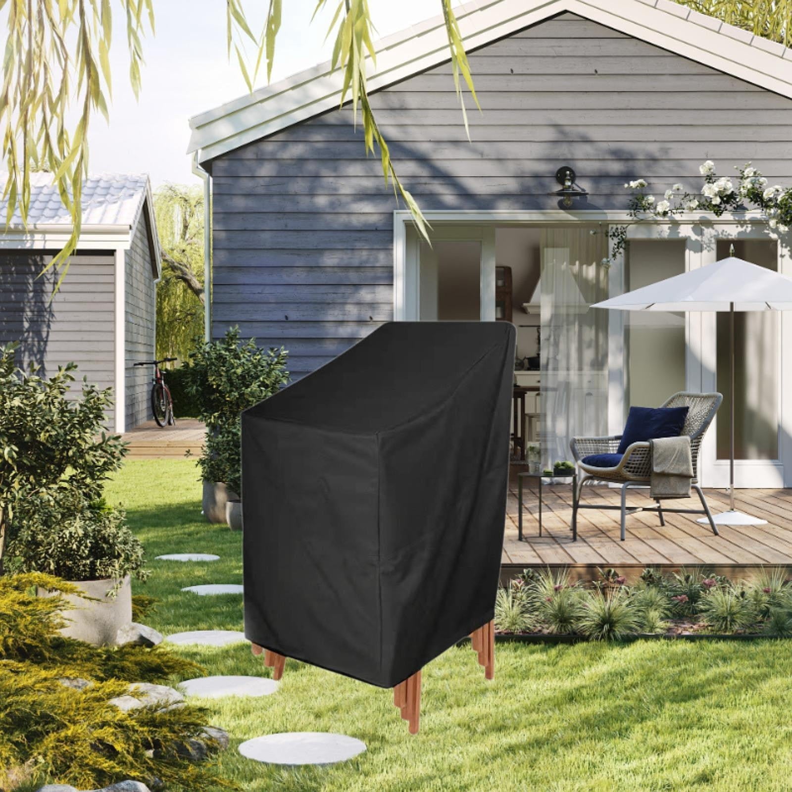 Colaxi Garden Patio Chair Cover Outdoor Furniture Protector Waterproof Folding Chairs Cover Stacked Chair Dust Cover 190cmx66cmx63cmx89cm