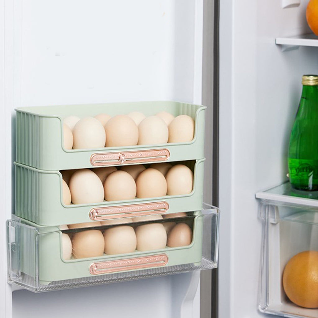 Stackable Refrigerator Egg Holder with Date Tracker, 10 Egg Container Organizer for Fridge Door, Space-Saving Kitchen Storage Box