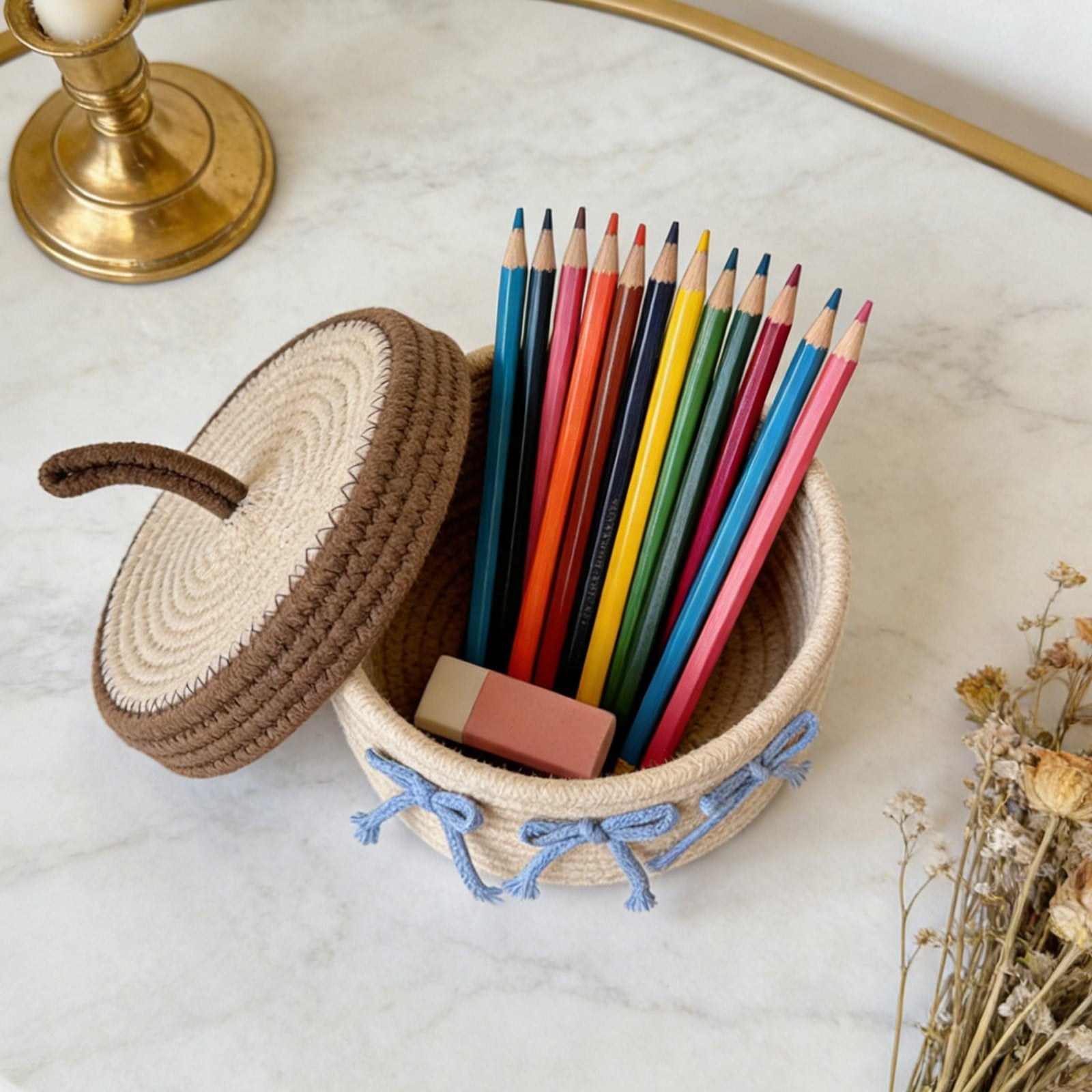 Cake Shaped Storage Basket with Lid, Cotton Rope Toy Organizer & Decorative Bin for Ki-ds Room, Small Items Storage, Khaki