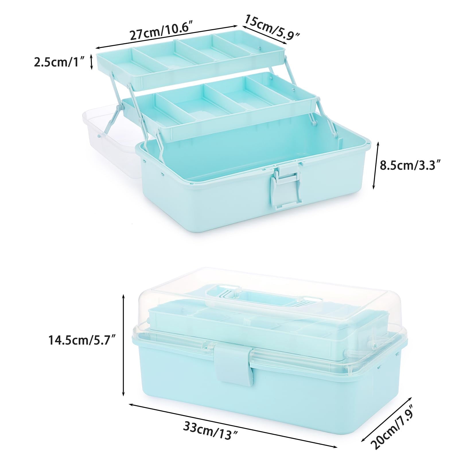 3-Layer Plastic Dividing Storage Box Craft Organizer and Storage with Adjustable Spacers Portable Handled Art Supply Organizer Multipurpose Home Utility Box for Medicine, Sewing(Blue)