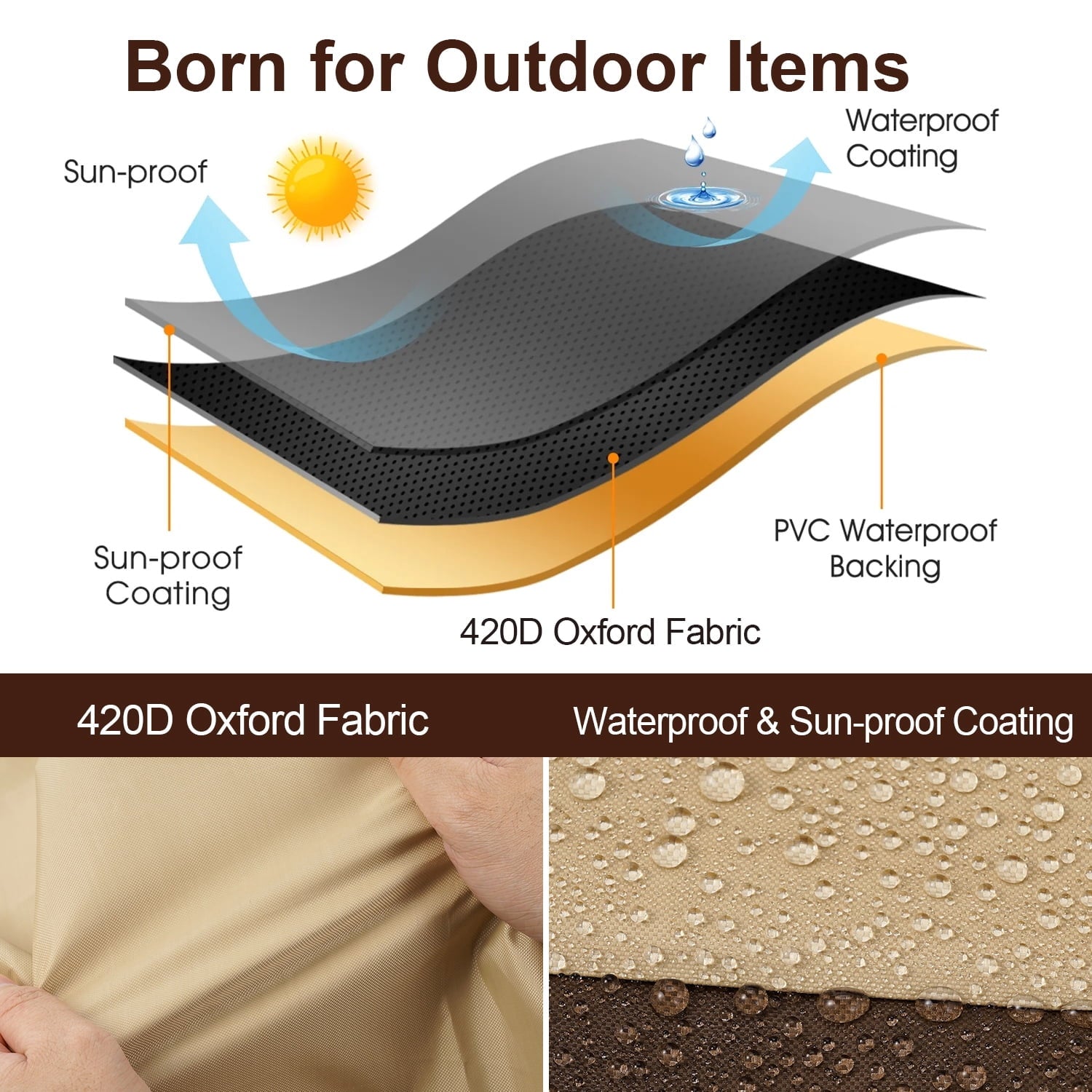Vorfor 2Pcs Outdoor Furniture Cover, 420D Waterproof Dustproof UV-resistant Patio Adirondack Chair Cover for Rocking Chair, 32"L x 34"D x 36"H, Beige
