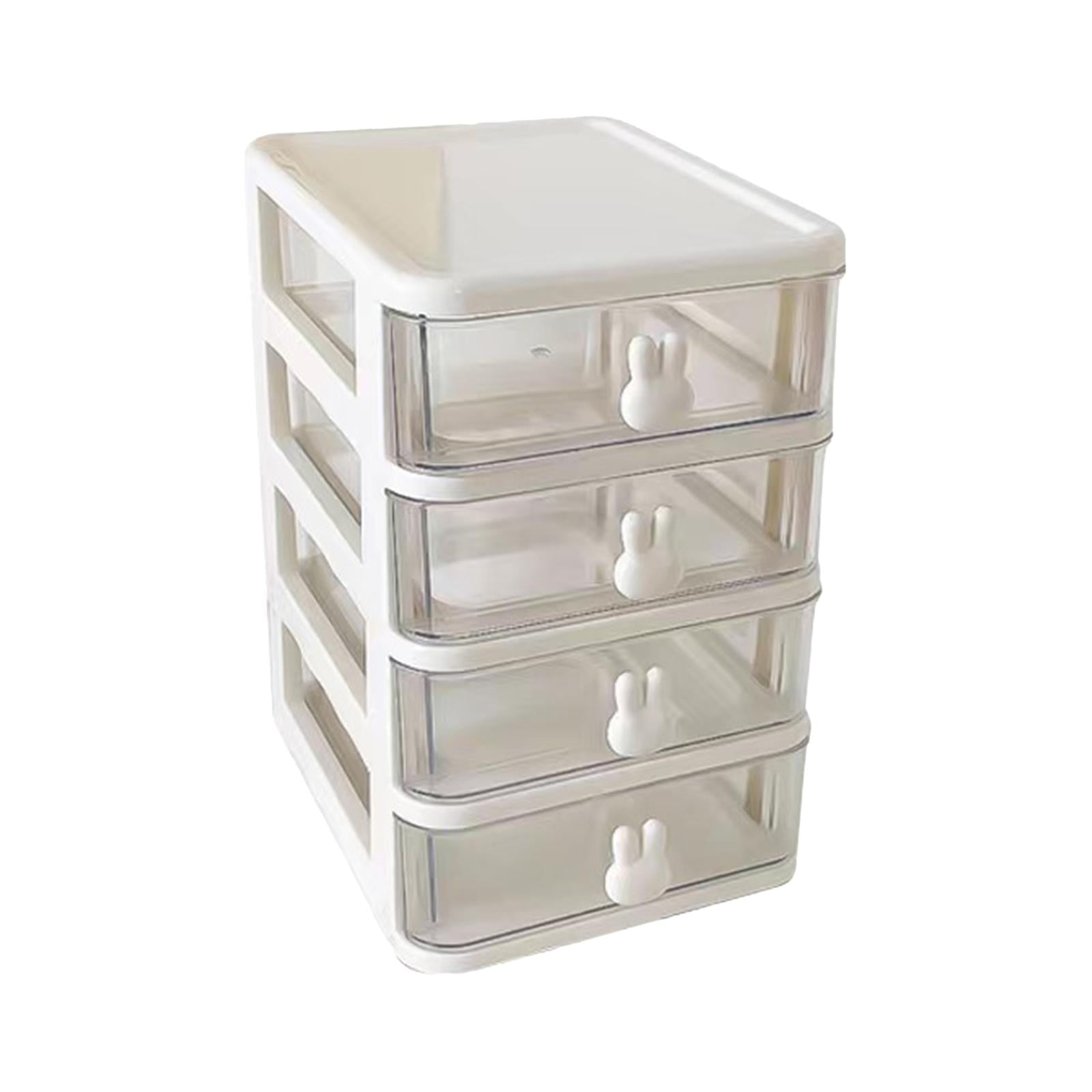 Countertop Organizer with Transparent Drawers Storage Box Large Capacity Multifunctional Cute Rabbit Decor for Jewelry, Sewing Supplies White 4 Layers