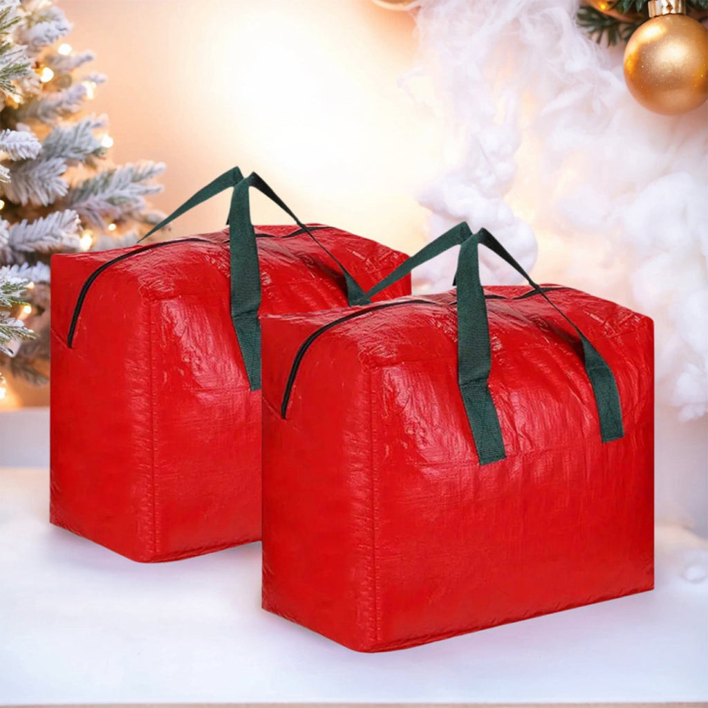 2 Pcs Holiday Ornaments Storage Bags, Christmas Storage Containers, Tearproof Xmas Gift Bag Organizer with Handles and Zipper for Decorations, Moving Bags