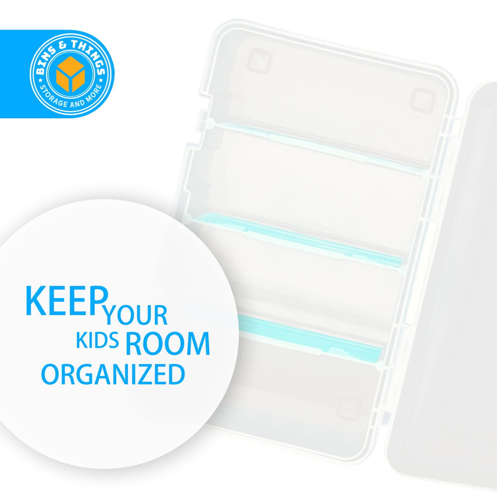 Bins & Things 4 Compartment Storage Container - 8x4x14(in) Blue - Craft/Bead/Art Supply Organizer