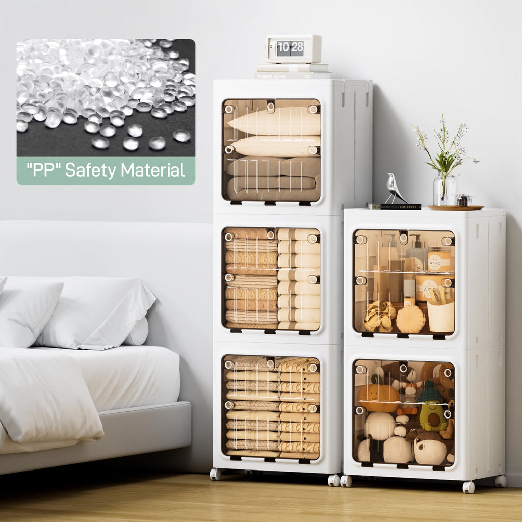 JEKO&JEKO Foldable Storage Bin with Doors and Wheels, 315Qt, 3-Tier