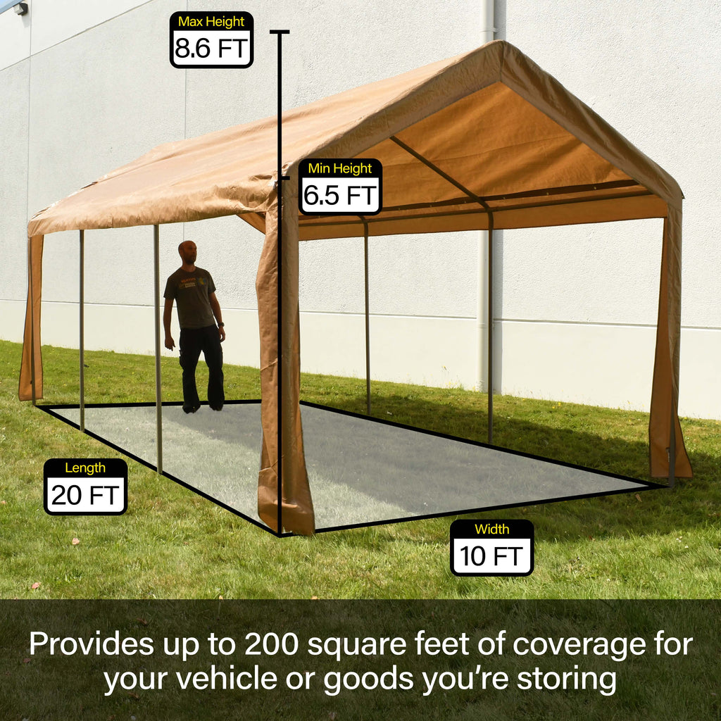 ALEKO Heavy Duty Outdoor Powder Coated Steel with Weatherproof Fabric Canopy Carport Tent, 10x20 feet,  Gray