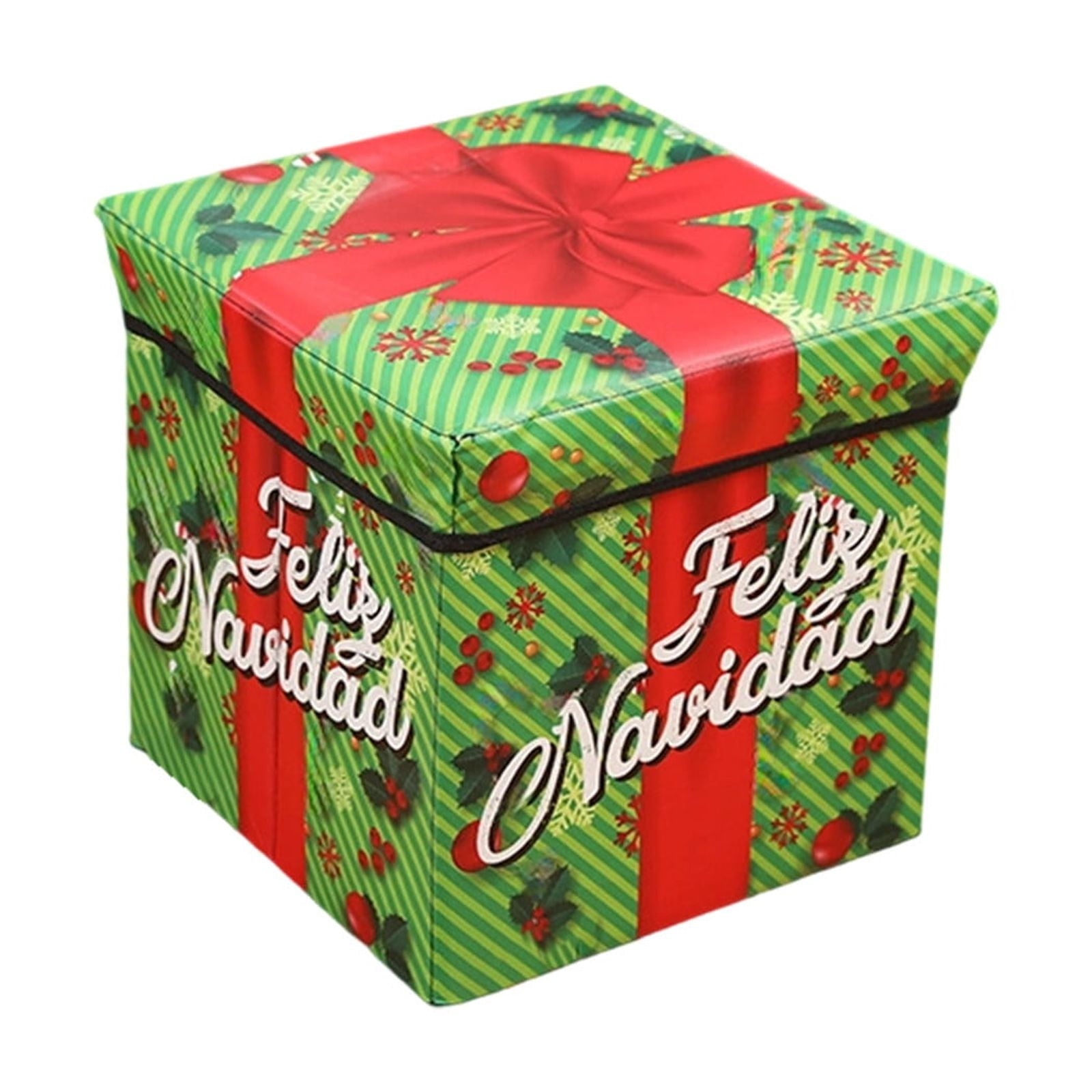 Christmas Storage Stool - Foldable Non-Woven Multi-Purpose Seat, Ki-ds Toy & Holiday Decor Storage Box, Space-Saving Easy-to-Clean Christmas Gift for Home Under Tree